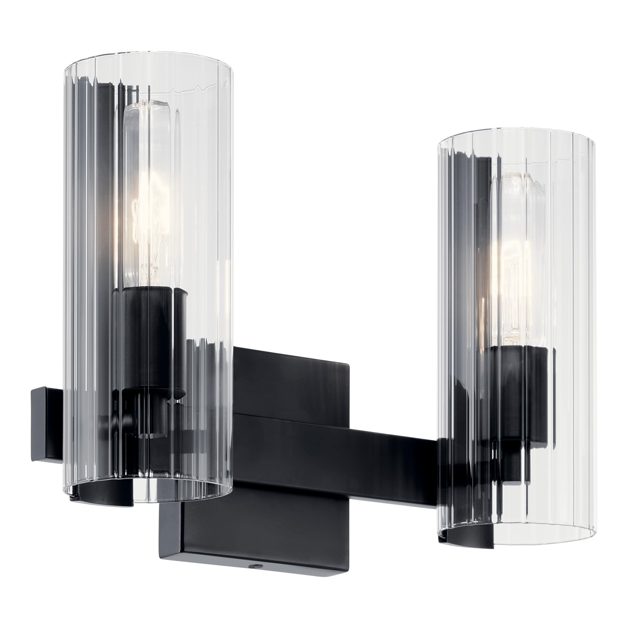 KICHLER Jemsa 2 Light Vanity, Modern Light with Clear Fluted Glass in Black for Bathroom or Powder Room (9.75 x 13.75), 55167BK