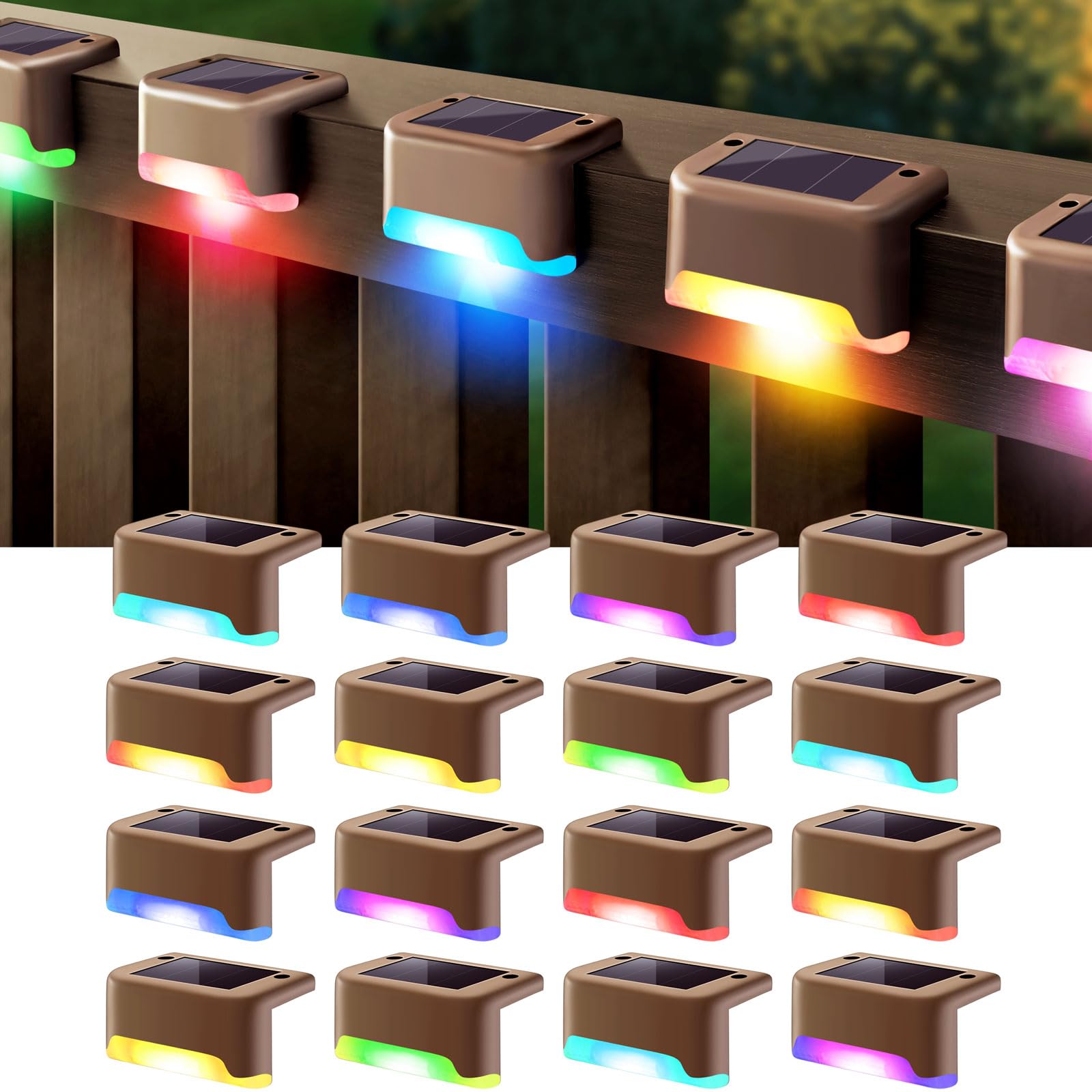 Denicmic 16 Pack Waterproof Led Solar Step Lights - Multicolor Outdoor Decoration For Decks, Stairs & Patios (Model Cl-Step01)