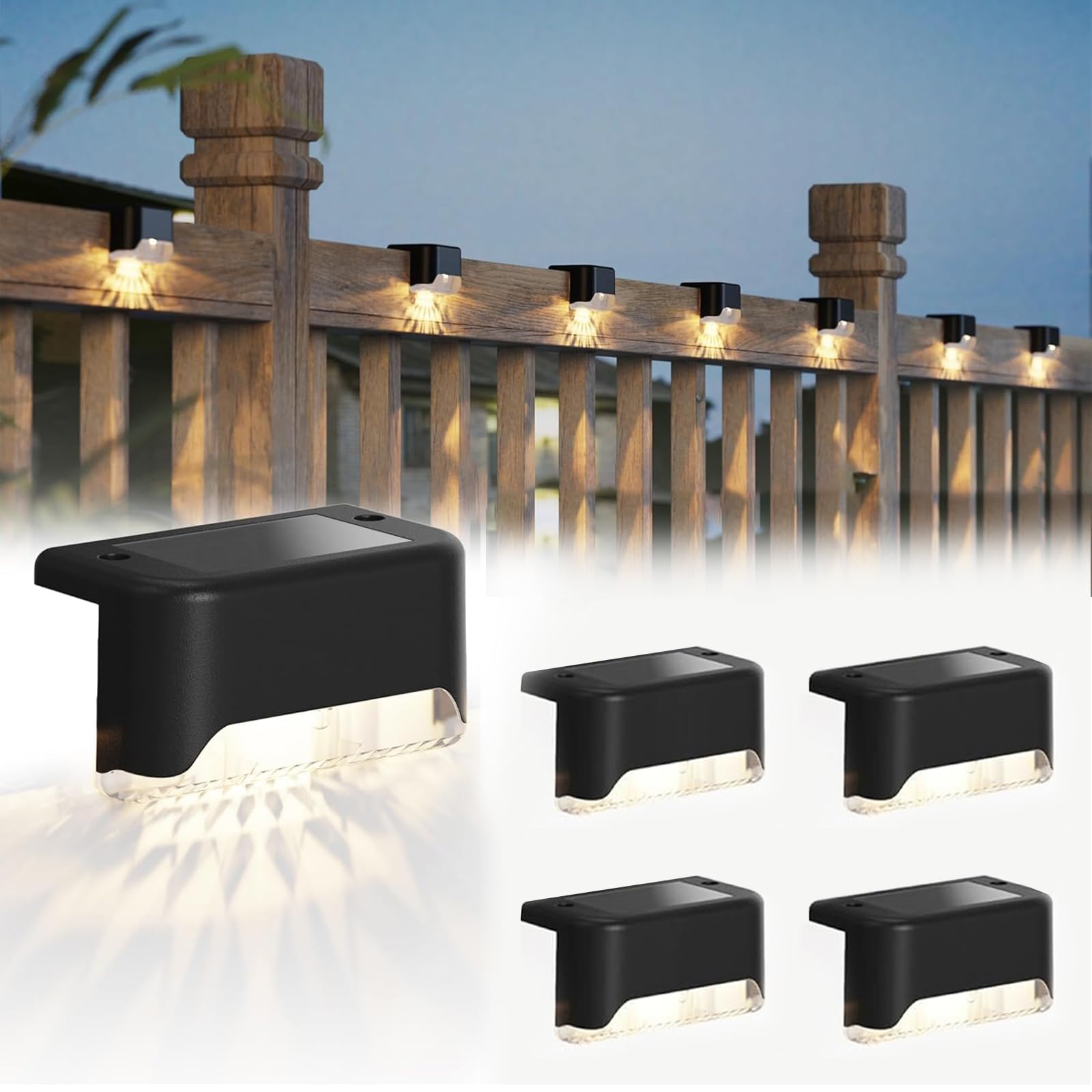 JACKYLED Solar Deck Lights, LED Pathway Light, IP65 Waterproof, 4 Pack, Black, Model JKSL04-S01P103AUS
