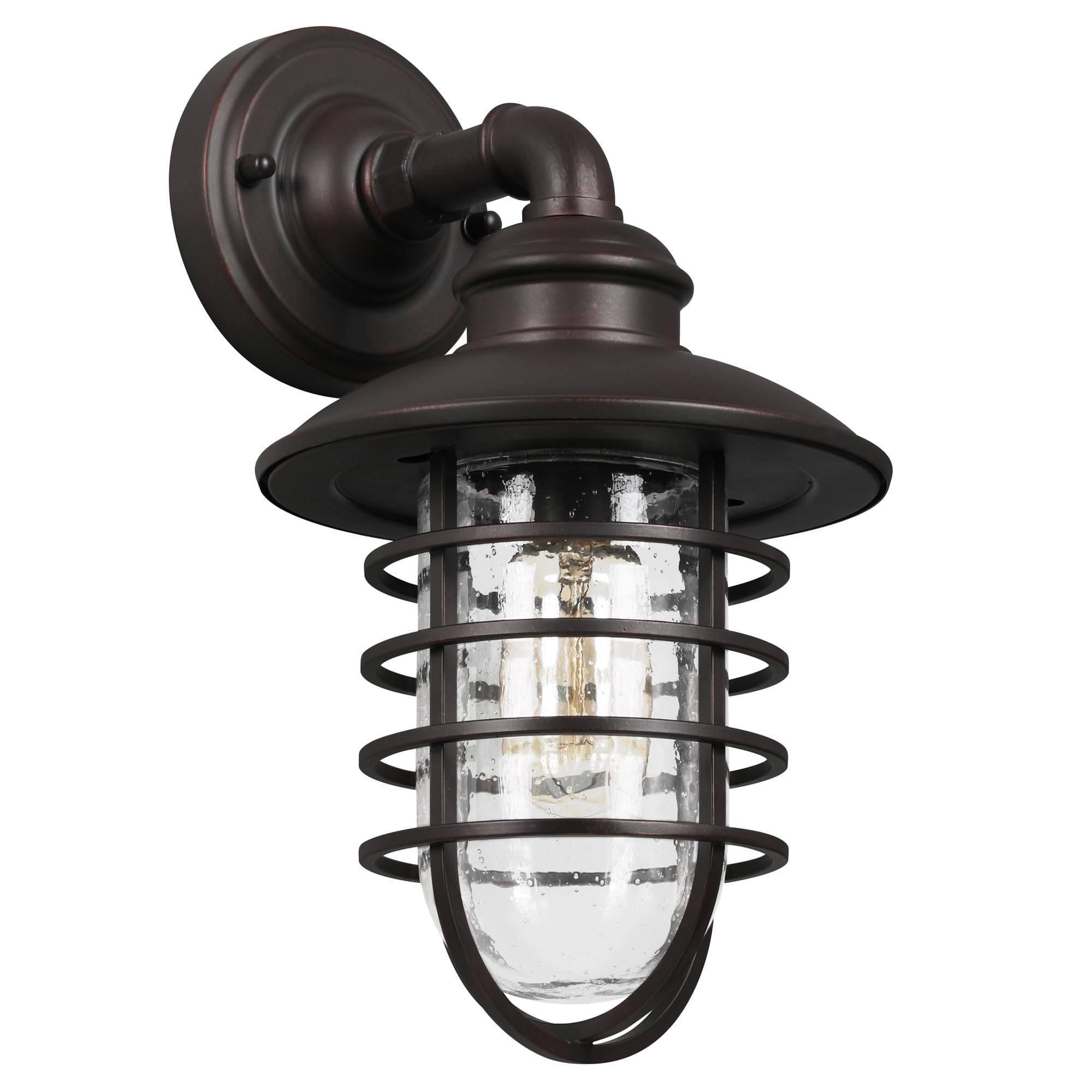 Design House 588970-Brz Stevenson Rustic Industrial 1-Light Indoor Outdoor Dimmable Wall Light With Clear Seedy Glass And Metal