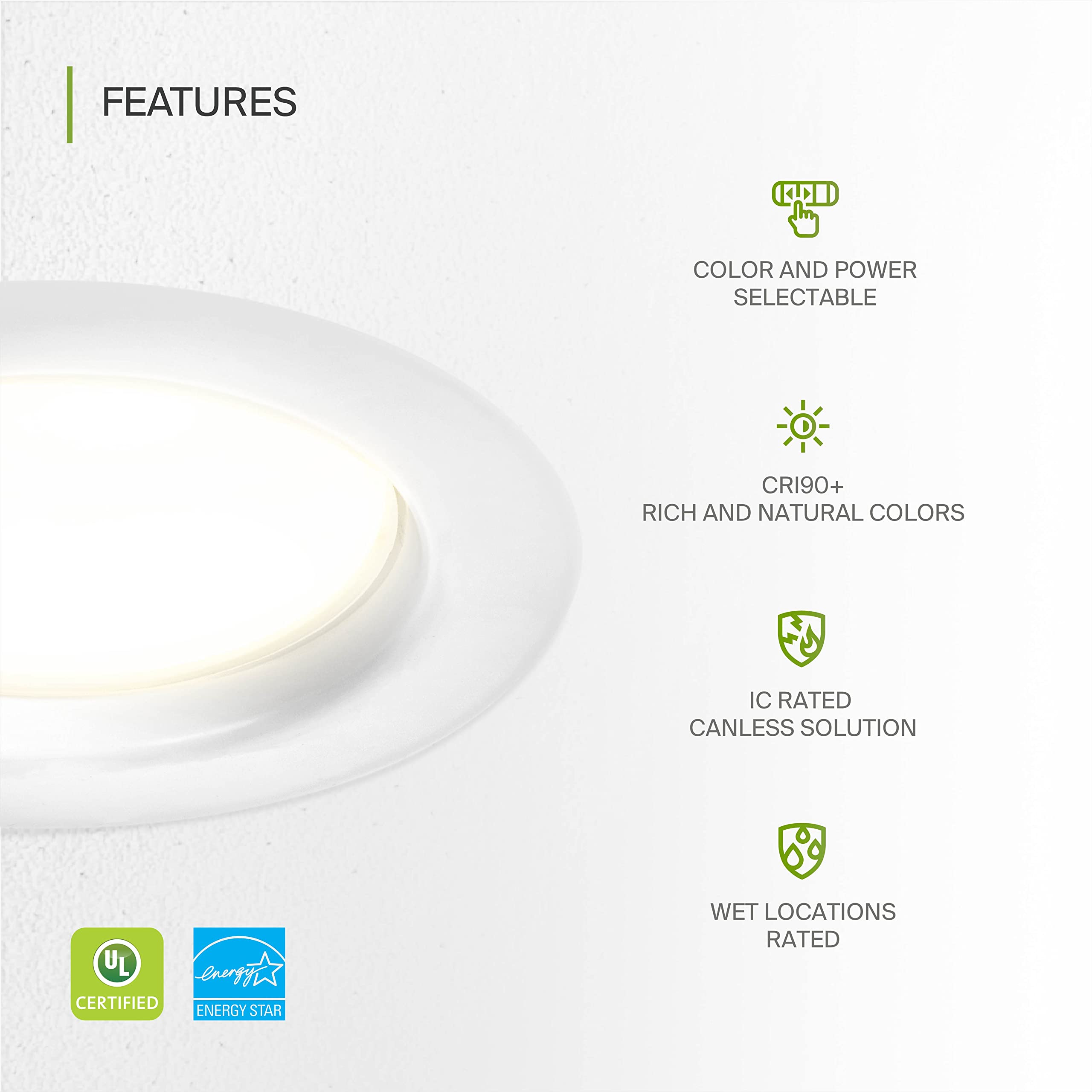 Asd 4 Inch Commercial Canless Led Downlight  Power Adjustable 7/10/13W Lighting  Round Dimmable Recessed Ceiling Light Fixture  5 Color Temperatures 2700K-5000K  120-277V Ic Rated Ul & Energy Star