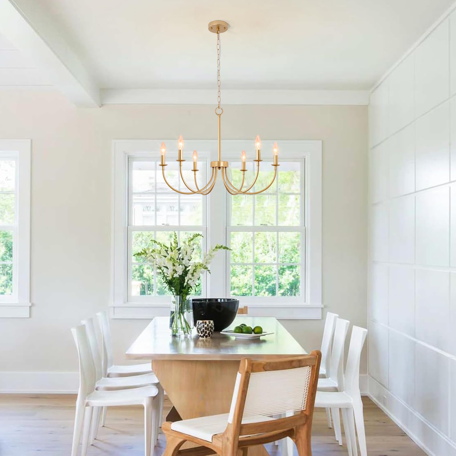 Gold Chandelier, 26'' 6-Light Farmhouse Chandeliers For Dining Room Lighting Fixtures Hanging, Modern Farmhouse Chandelier For B