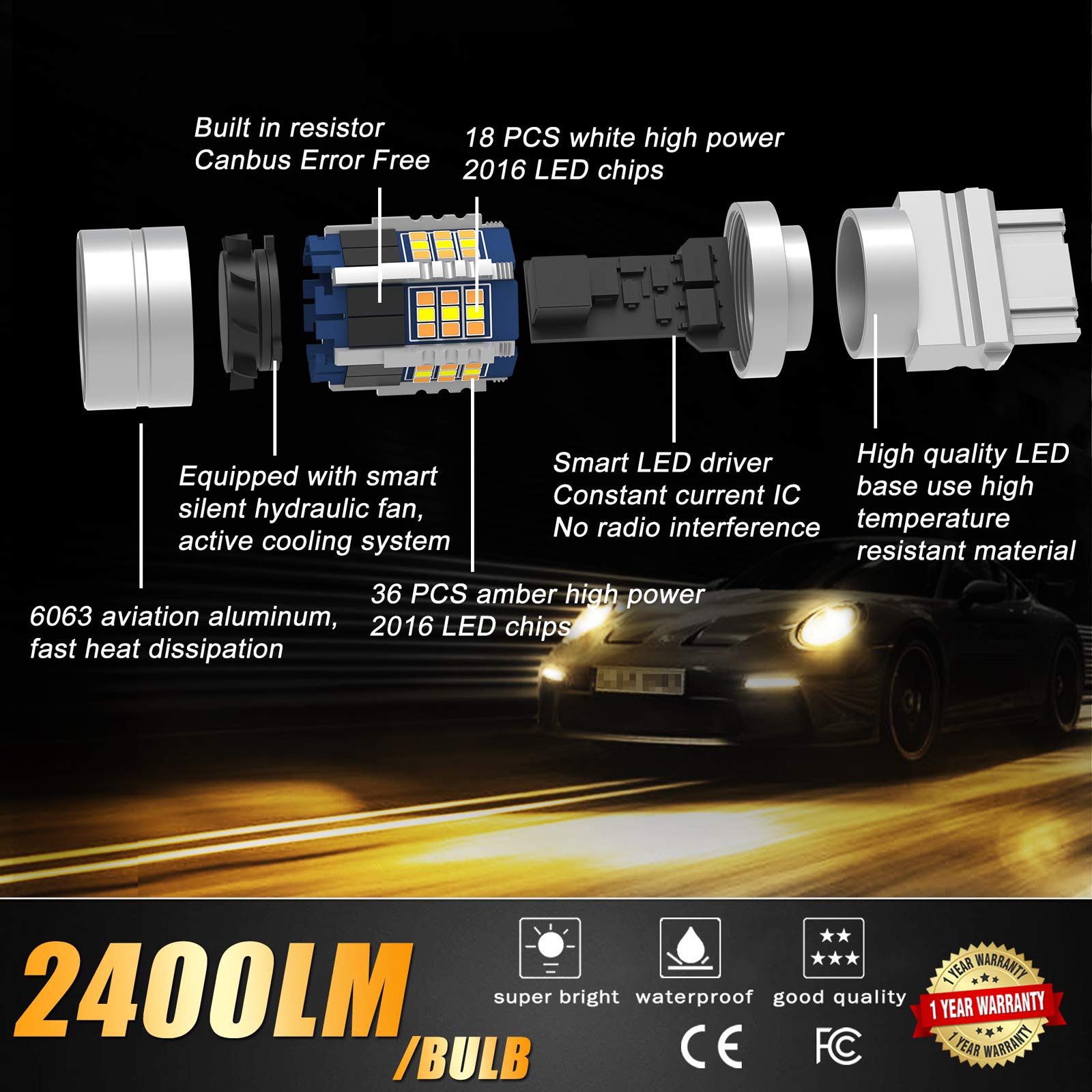 Lighsta Canbus Anti Hyper Flash 3157 4157 3155 3457 Switchback Led Bulbs Dual Color For Amber Yellow Turn Signal Lights, White D