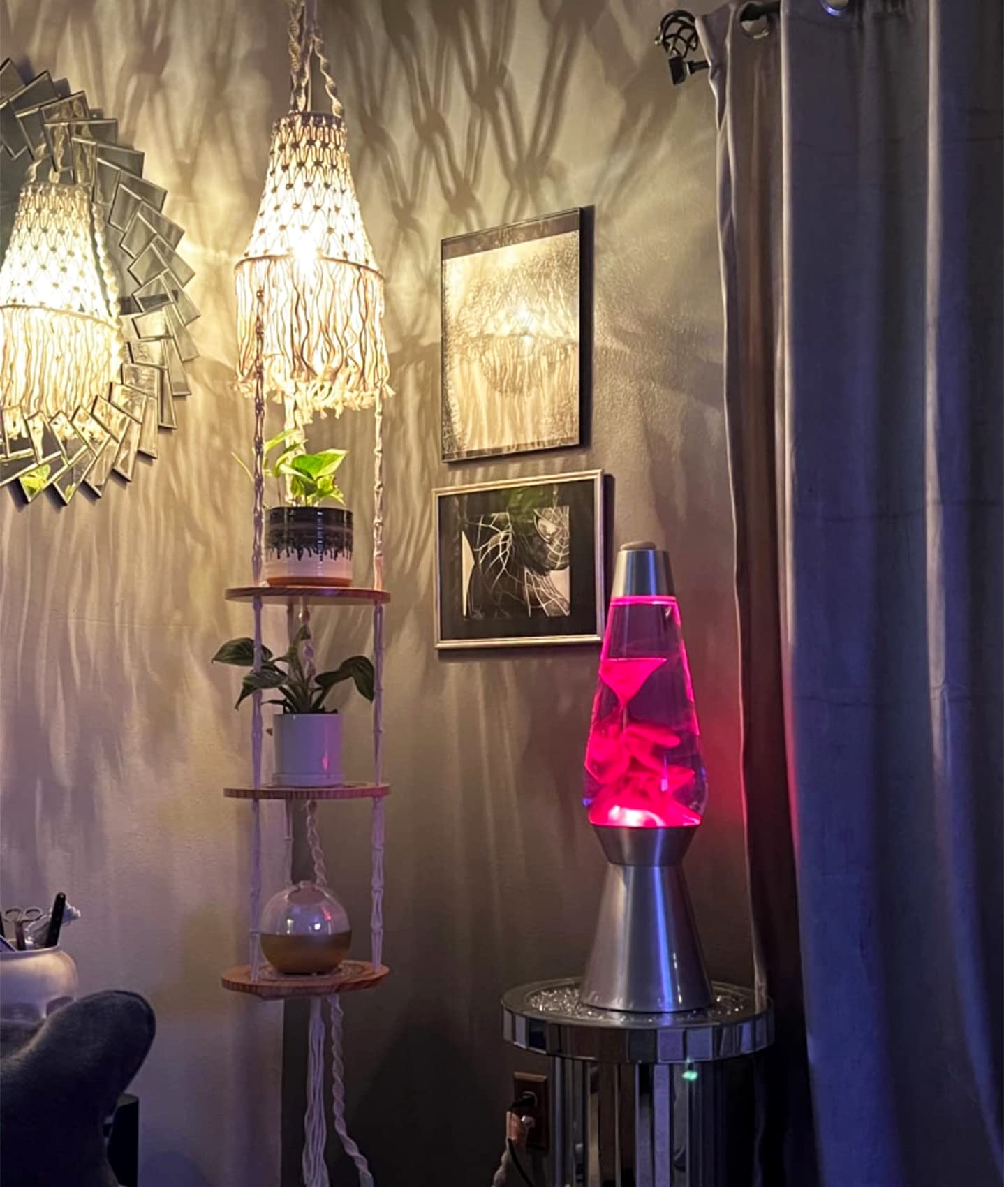 QIYIZM Boho Hanging Light with Plug-in Cord and Dimmable Switch, White Macrame Lamp Shade for Bedroom and Living Room Decor