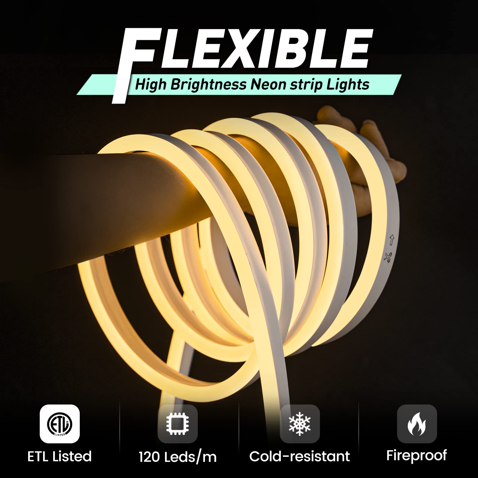 Gzbtech Flexible Led Neon Rope Lights 33Ft Ac 110-120V Waterproof Strip Light  120 Leds/M Cuttable Connectable Neon Lighting For Indoor Outdoor Home Decor/Commercial Building Use-Warm White 10M