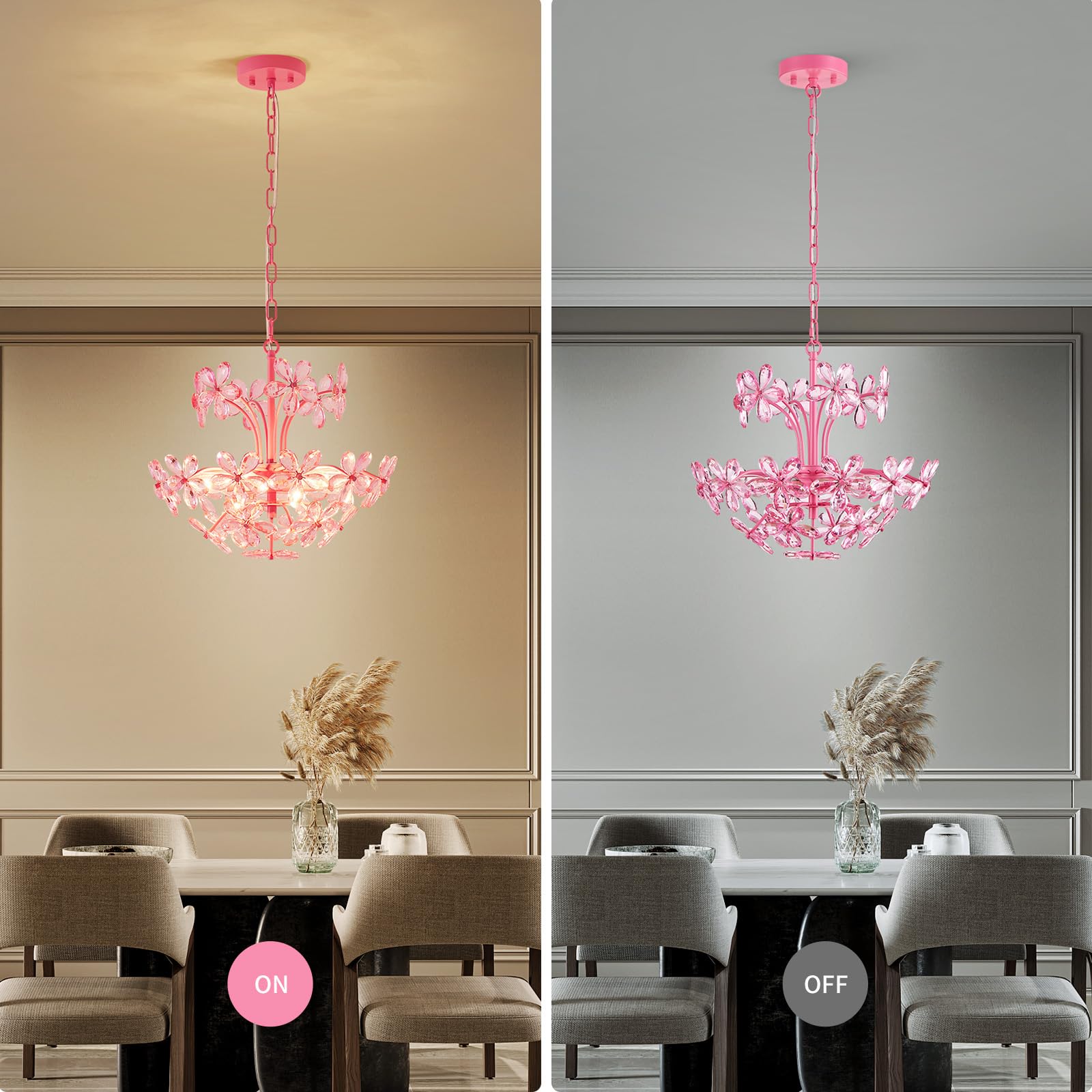 WUZUPS Crystal Chandelier Pendant Light, 15.7in H x 17.7in W, Pink, Metal, 6 Lights, Model USHD90013P-P
