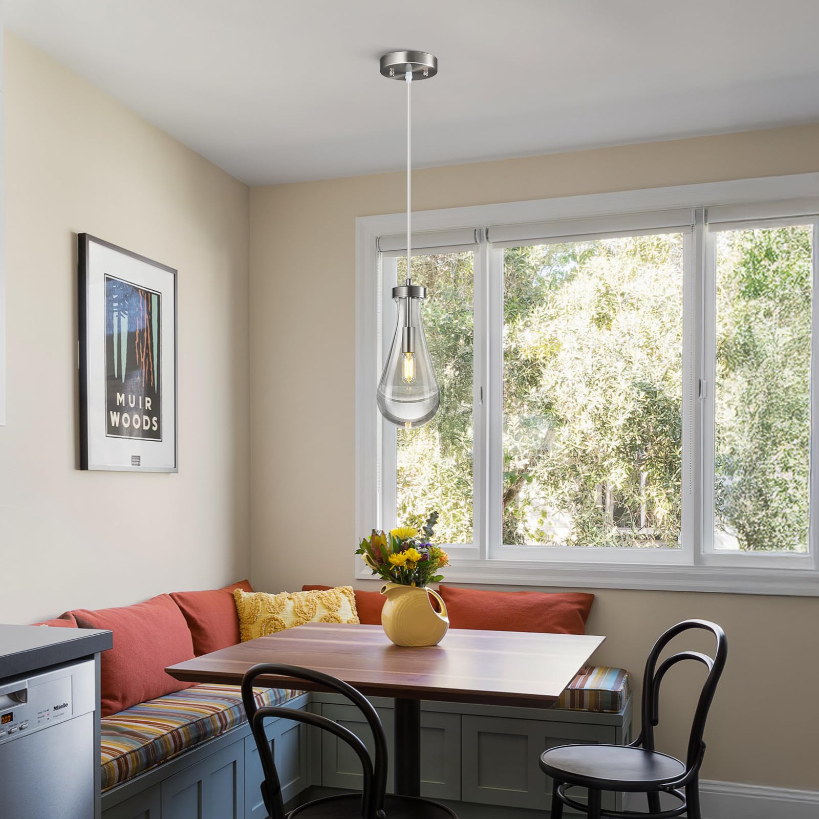 Liangmh Raindrop Pendant Lights Kitchen Island Teardrop Nickel Hanging Light Fixtures Clear Solid Glass Pendant Light Modern Cha