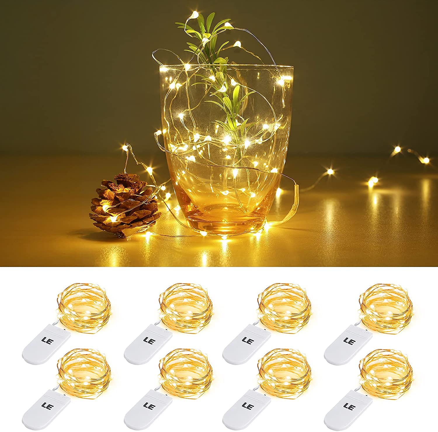 Lighting EVER Fairy Lights Battery Operated 20 LED Mini String Lights  Small Pixie Lights for Mason Jars  Crafts  DIY Wedding Party Centerpieces  Bedroom Wall Vines Holiday Garland  8 Pack