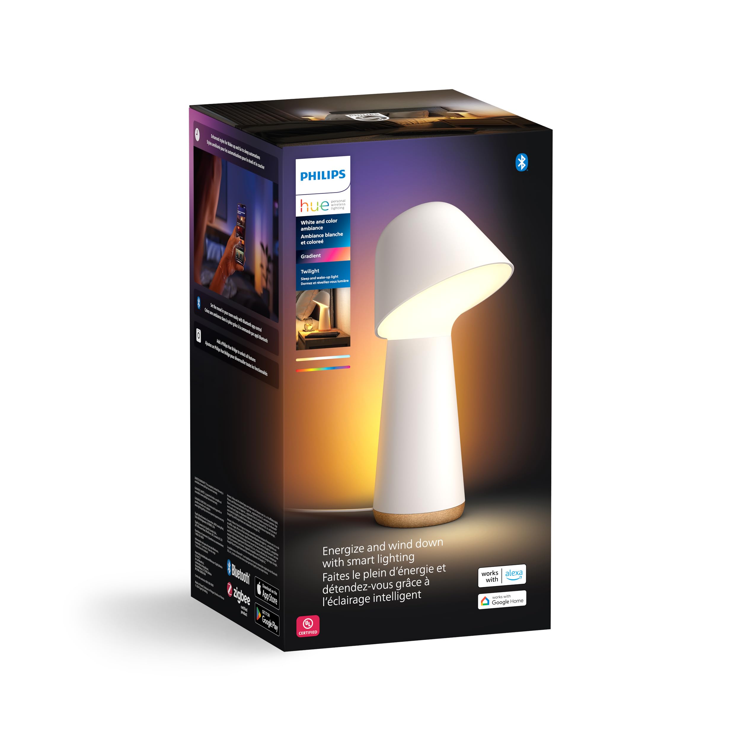 Philips Hue Twilight Smart Sleep and Wake-Up LED Lamp  White & Color Smart Lighting  Bedside Lamp Compatible with Bluetooth  Voice Control with Alexa  Apple Home & Google Assistant