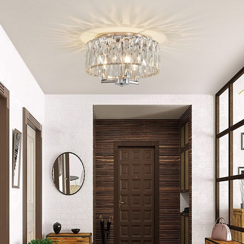 Agv Lighting Cl002C K9 Crystal Flush Mount Ceiling Light Fixture, Perfect For Living Room, Bedroom, Dining Room, Chrome Finish