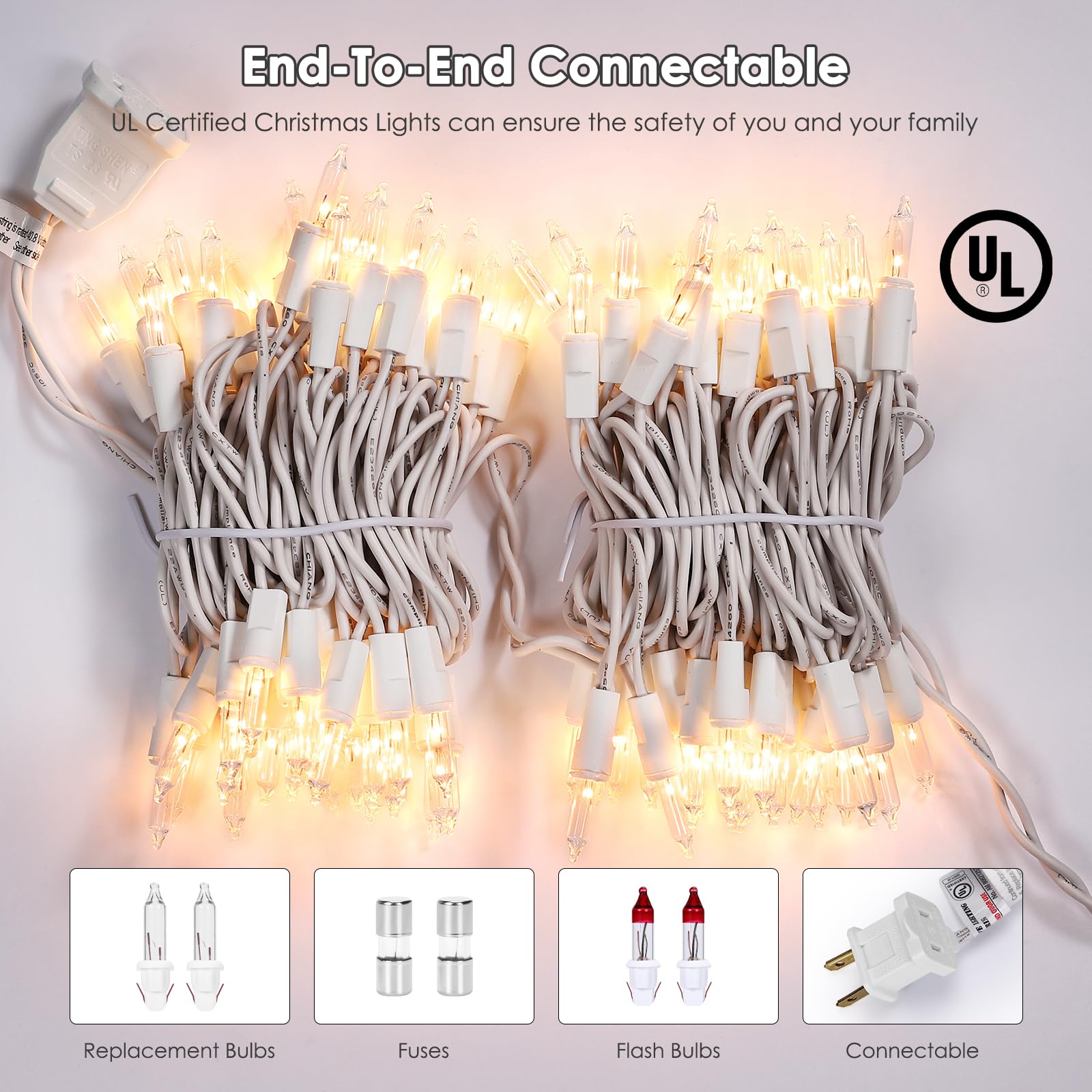 Meteds Christmas Lights 150 Count Clear Mini Lights White Wire Ul Certified Connectable Warm White String Lights For Christmas Tree,Garland,Home,Patio, Wedding,Party,Festival Decor