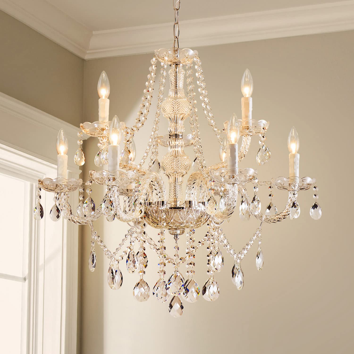 SM Saint Mossi 9-Light Crystal Chandelier - Modern Metal Ceiling Fixture, Clear Finish, Model SM-DY-16127