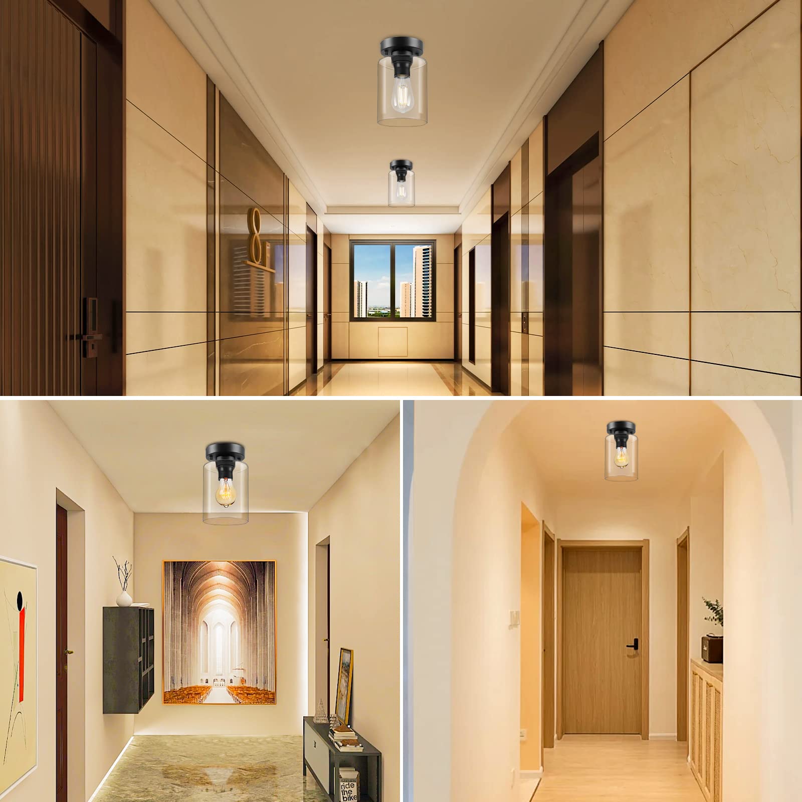 Boostarea Semi Flush Mount Ceiling Light, Industrial Hanging Ceiling Pendant Lamp With Clear Glass Shade, Farmhouse Light Fixtur