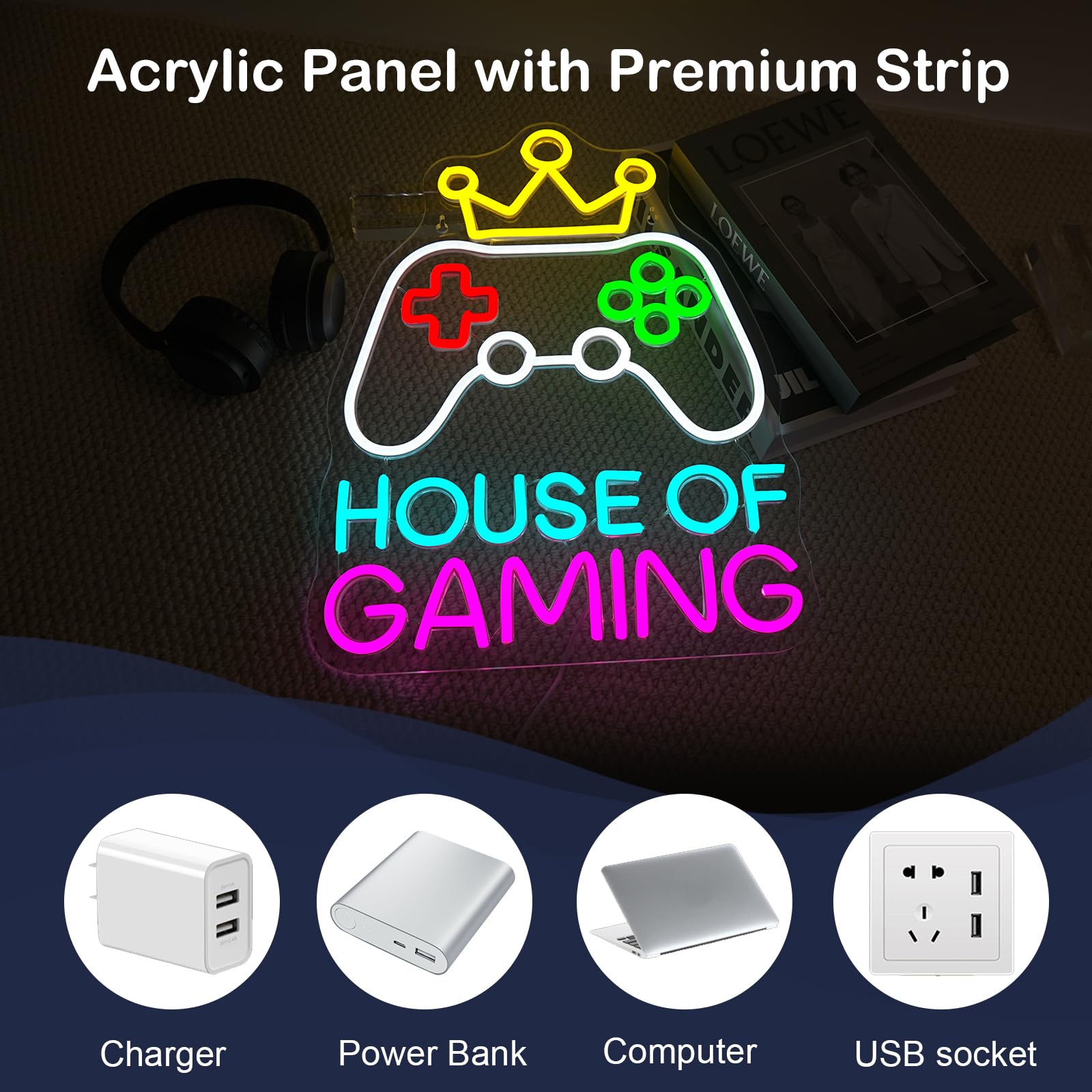 Gaming Neon Sign With Crown Design Led Gamepad Neon Light For Gamer Room And Bedroom Wall Decor Colorful Game Led Sign Cool Gamer Gifts For Teens