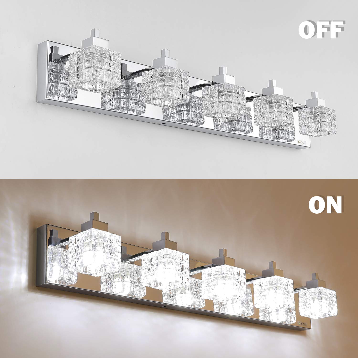 TRLIFE Bathroom Light Fixture, Modern 5-Lights Vanity Light, 32in Crystal Glass, Silver, Model Crystal-TS-5T