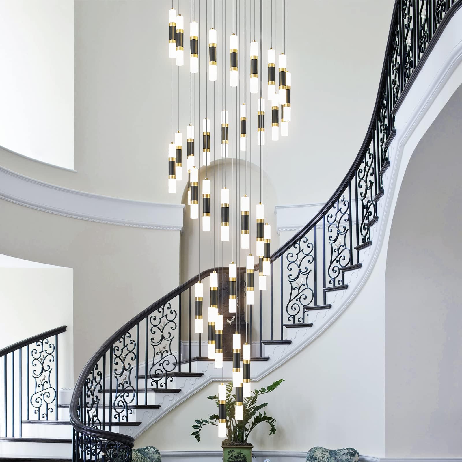 Liangmh 36-Light Modern Chandeliers For Entryway Ceiling Pendant Light Dimmable Led 216W Staircase Large Chandelier Lobby Living