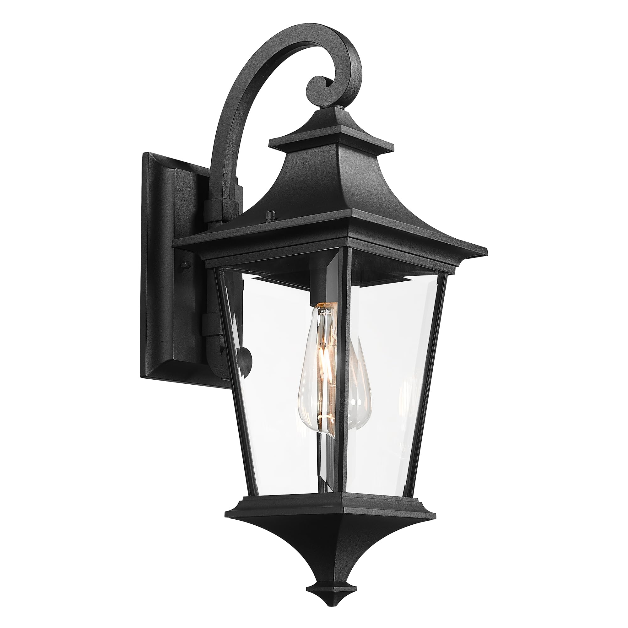 Emliviar Outdoor Porch Light, 21.1 Inch Modern Outdoor Wall Light for House Porch, Clear Glass in Black Finish, XE292B-M BK