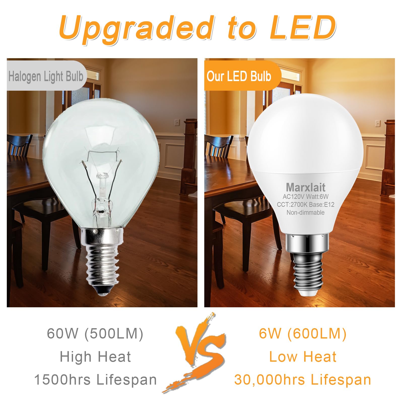 12 Pack E12 Ceiling Fan Light Bulbs, 60W Equivalent, Warm White 2700K, Small Base Led Candelabra Light Bulb, Bright A15 E12 Led