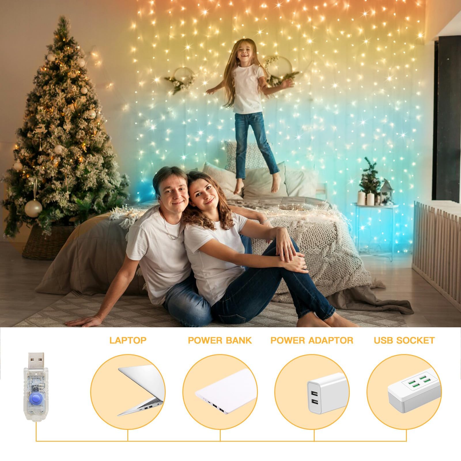 Suddus 180 Led Curtain Lights, 6.5X5.9Ft Usb Fairy Lights For Bedroom, Party, Multicolor