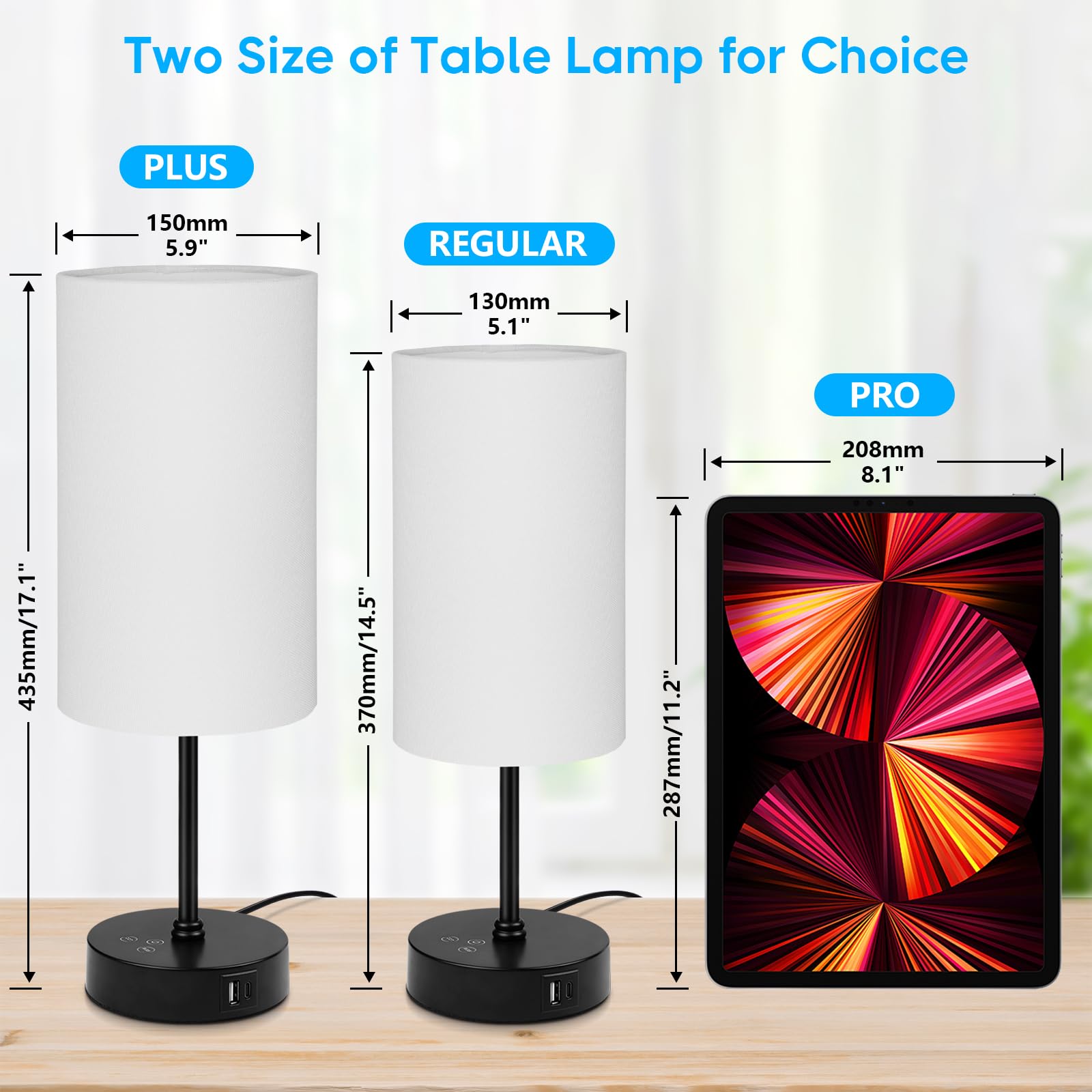 Unicozin Table Lamp, 3 CCT Color Changing, Stepless Dimmable, 17in, White - Black