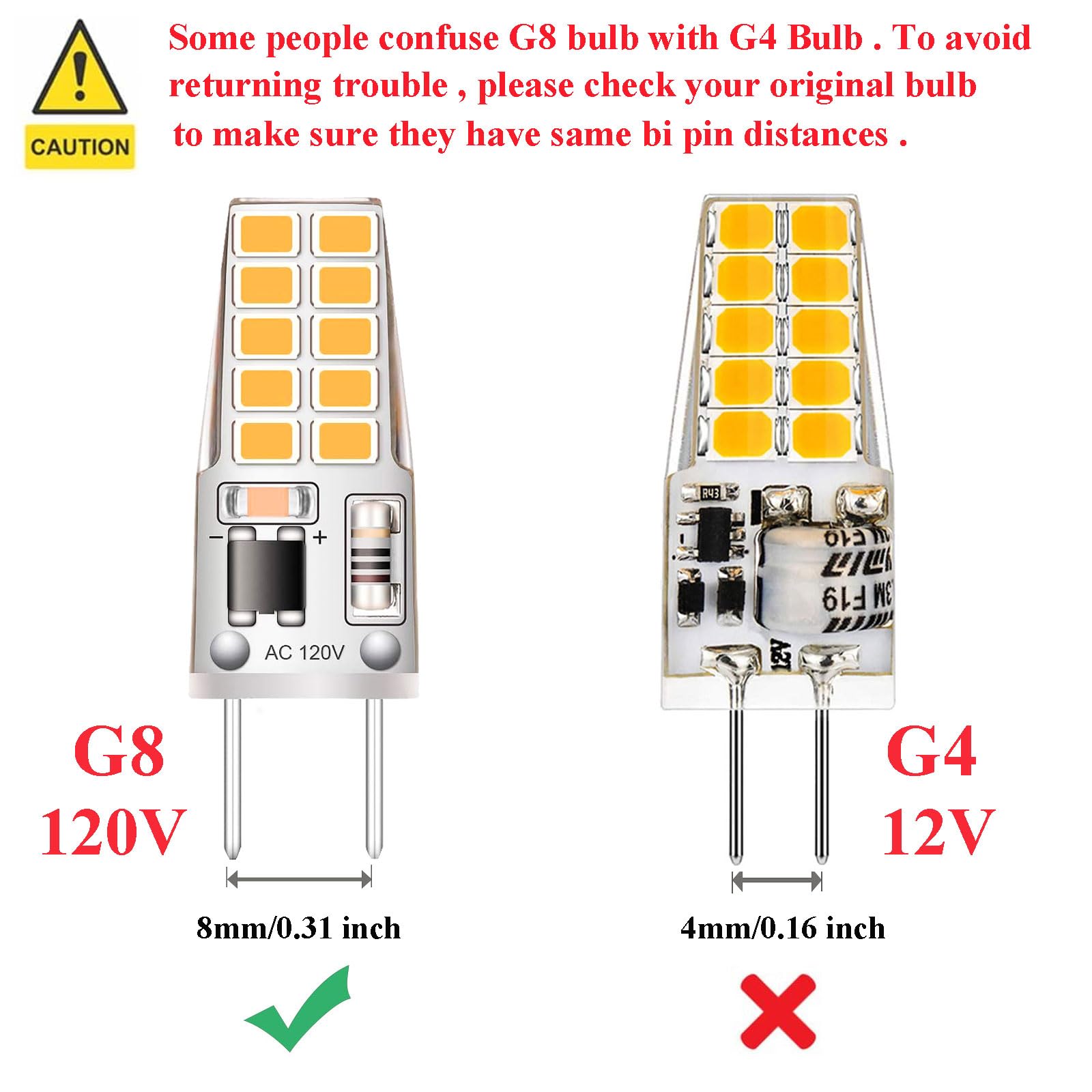 Kapata 5 Pack G8 Led Bulb Soft White 2700K 120V 3W Equivalent To G8 Halogen Bulb 35W T4 Jcd Type Gy8.6 Bi-Pin Base  Non-Dimmable For Under Cabinet Light  Under Counter Kitchen Lighting