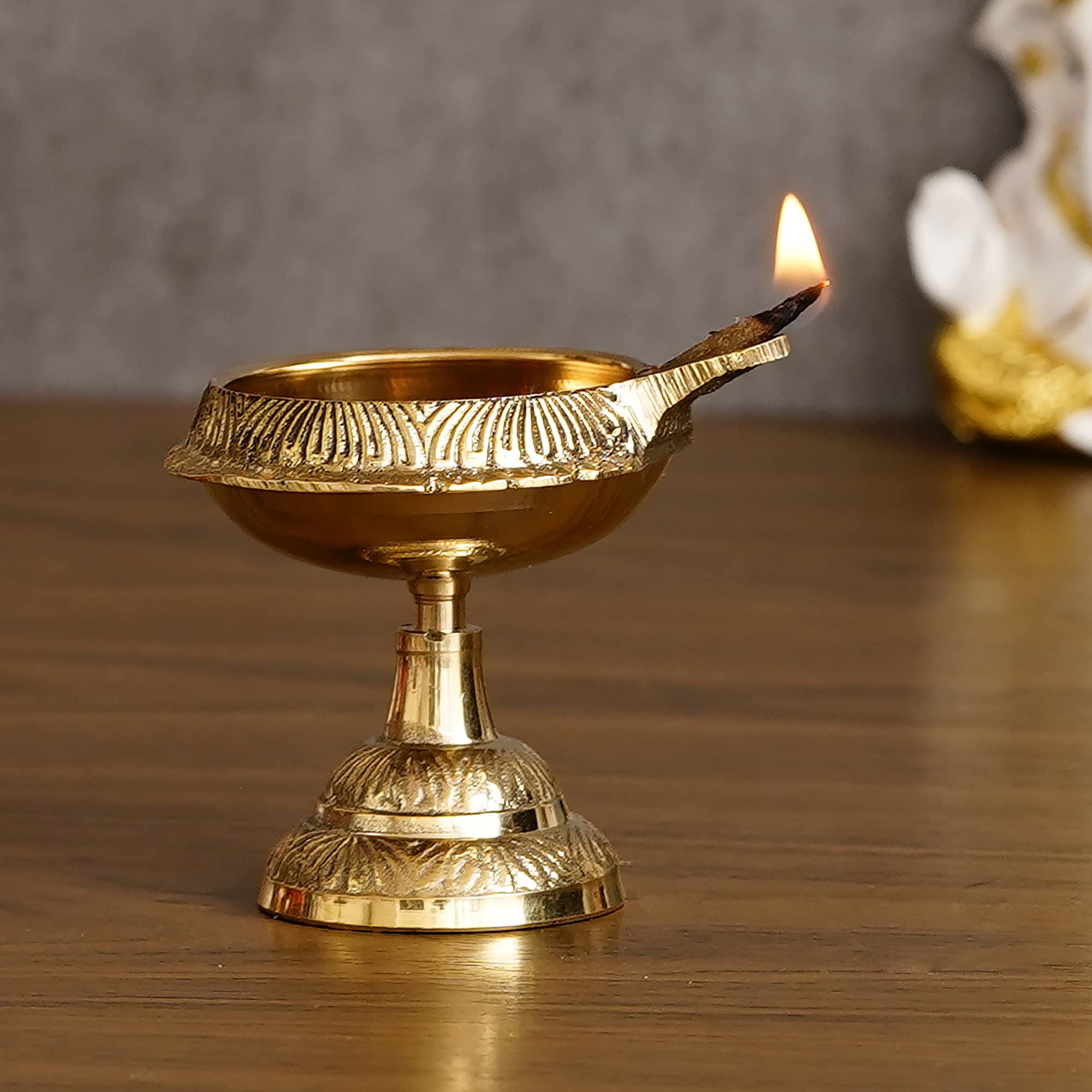 eCraftIndia Golden Handcrafted Decorative Brass Diya - Auspicious and Designer Diya for Puja Room, Home, Office, Temple Decor fo