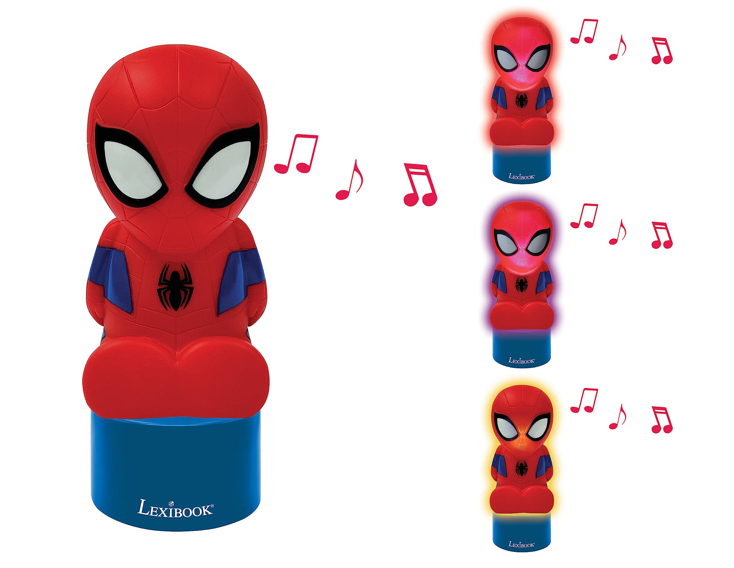 LEXiBOOK Spiderman, Nightlight and Speaker for Childrens Room, Color Change, Soft Light, Battery Operated, Blue/Red, NS01SP