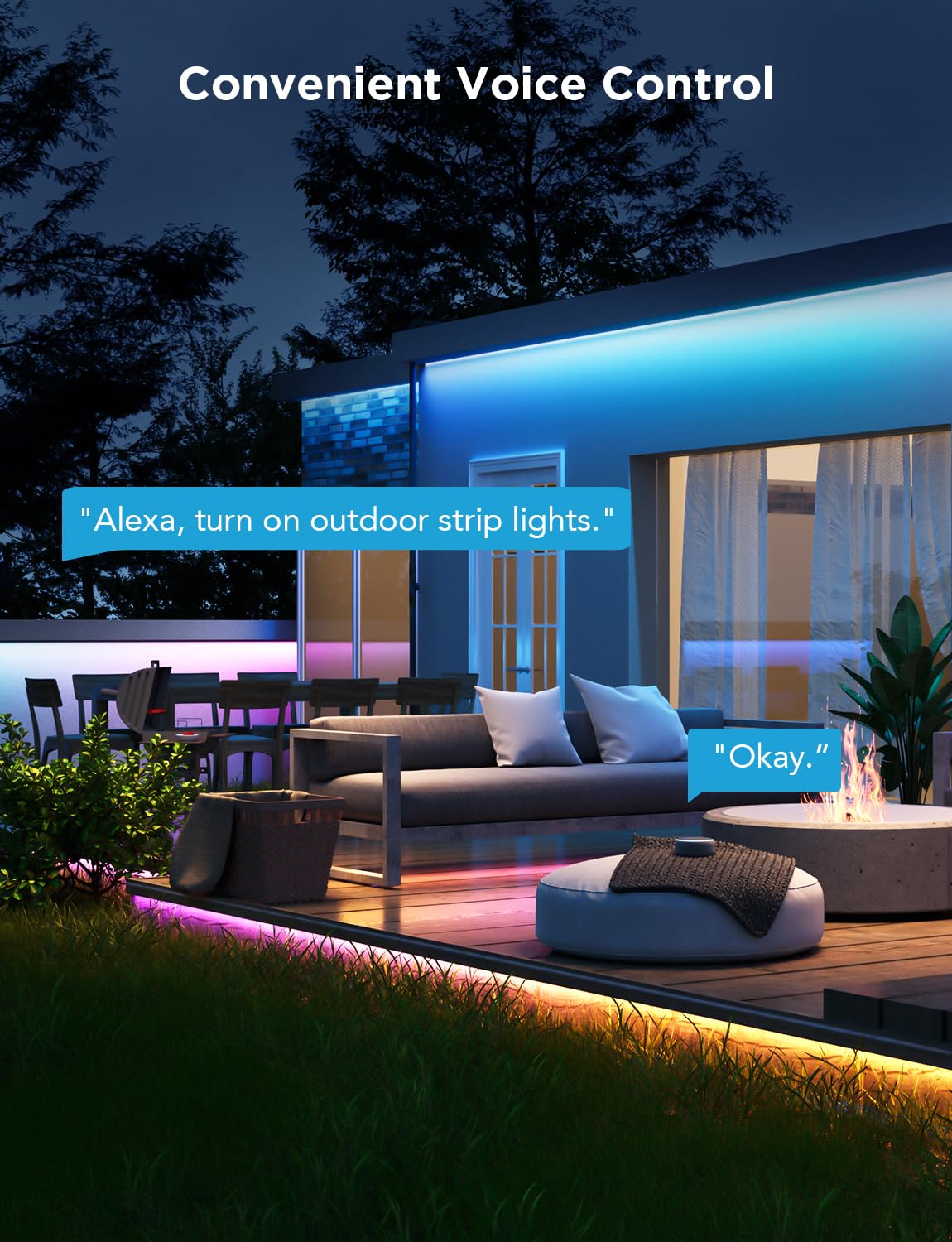 Govee 98.4ft Outdoor LED Strip Lights, Smart RGBIC, IP65 Waterproof, Works with Alexa & Google Assistant, Multicolor