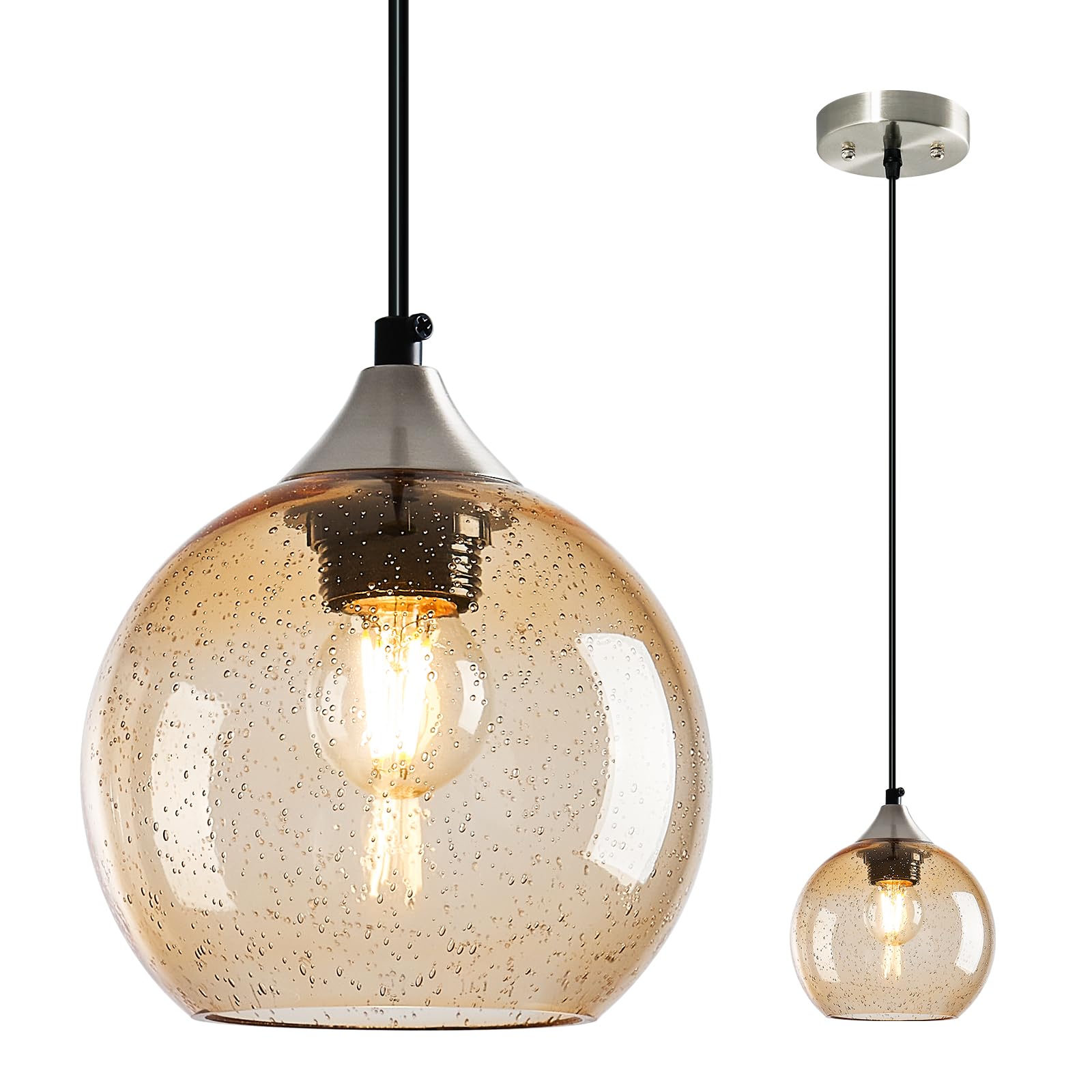 Lbsqj Light Brown Glass Pendant Lights Kitchen Island Globe Pendant Light Fixtures Modern Pendant Lighting For Bedroom Living Dining Room Light Fixture (5.9 In  1 Pack)