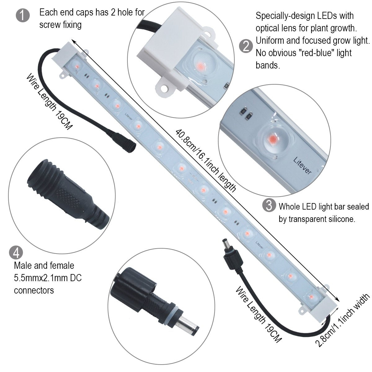 Litever Grow Light Strip Kit 45W - 4x16" LED Strips, Aluminum, Small, Ideal for Indoor Growing, Greenhouse & Grow Shelf