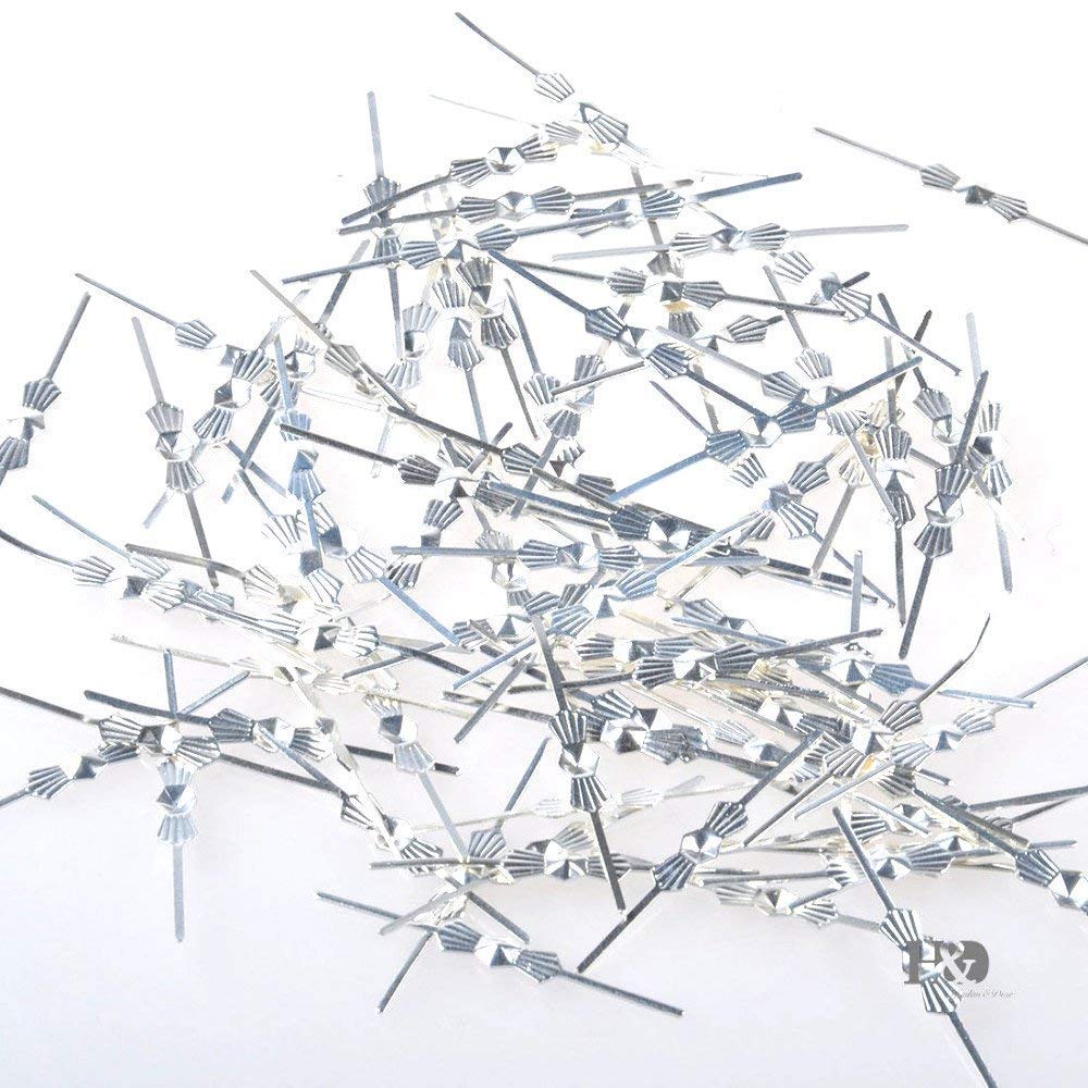 H&D Chrome Bow Tie Clips, 100pcs Metal Butterfly Clips for Crystals, 30mm, Silver, Model HD140501DE-2