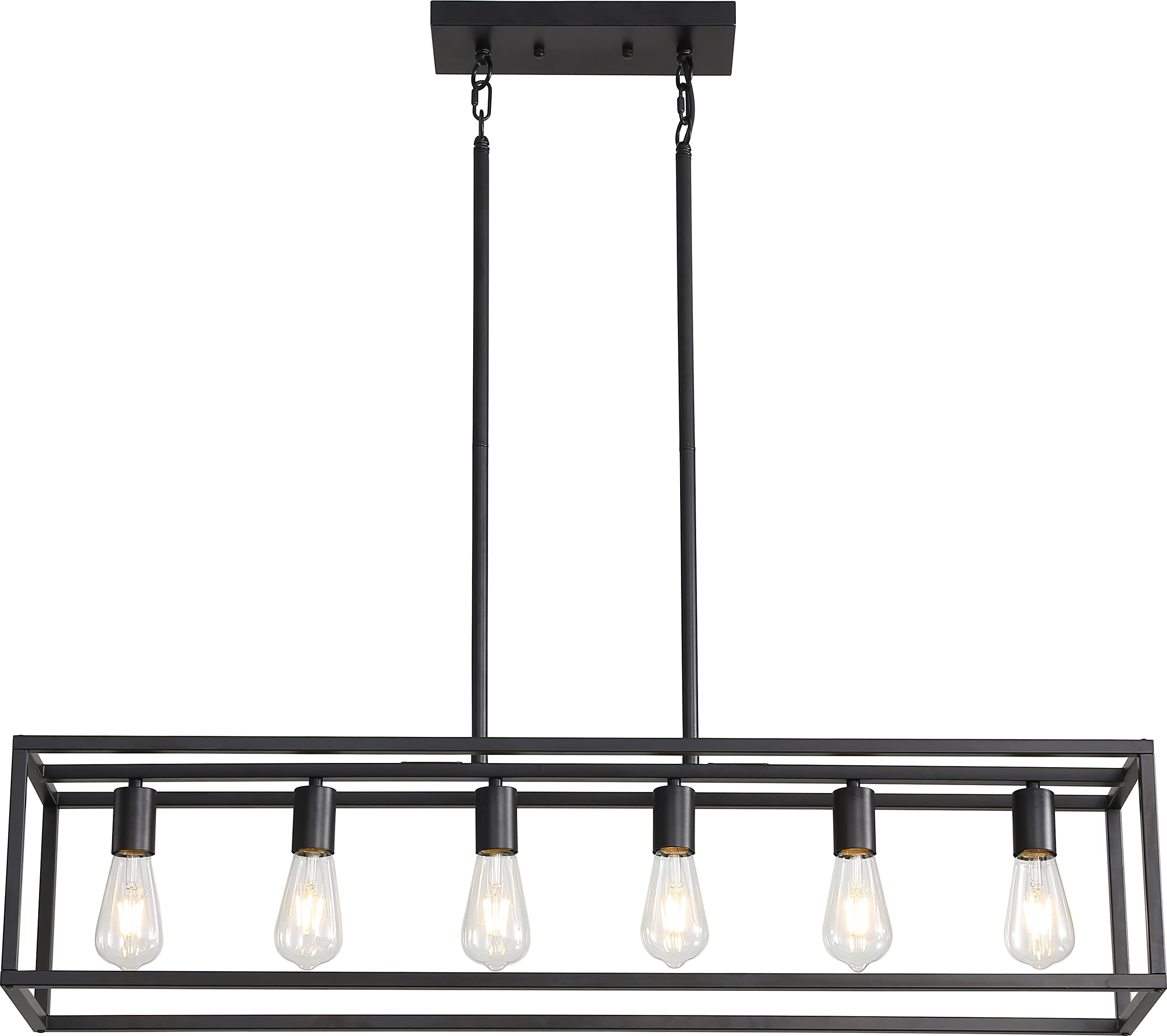 Black Farmhouse Kitchen Island Lighting, Modern Industrial Chandelier, 6-Light Linear Rectangular Pendant Light Fixtures For Farmhouse Kitchen Dining Room Bar Foyer(Metal, Height Adjustable)