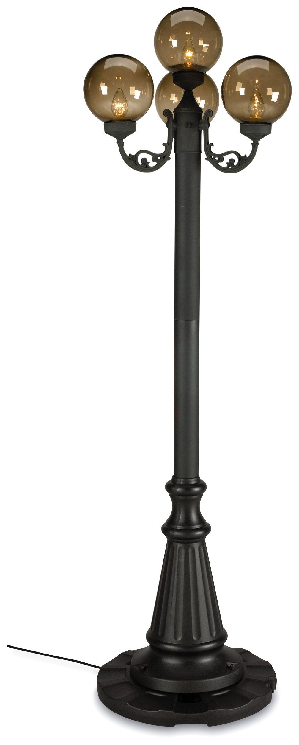 Patio Living Concepts  80H  European Park Style Four Plug-in Outdoor Black Lantern Patio  Weather Resistant  Aluminum  Bronze Globes