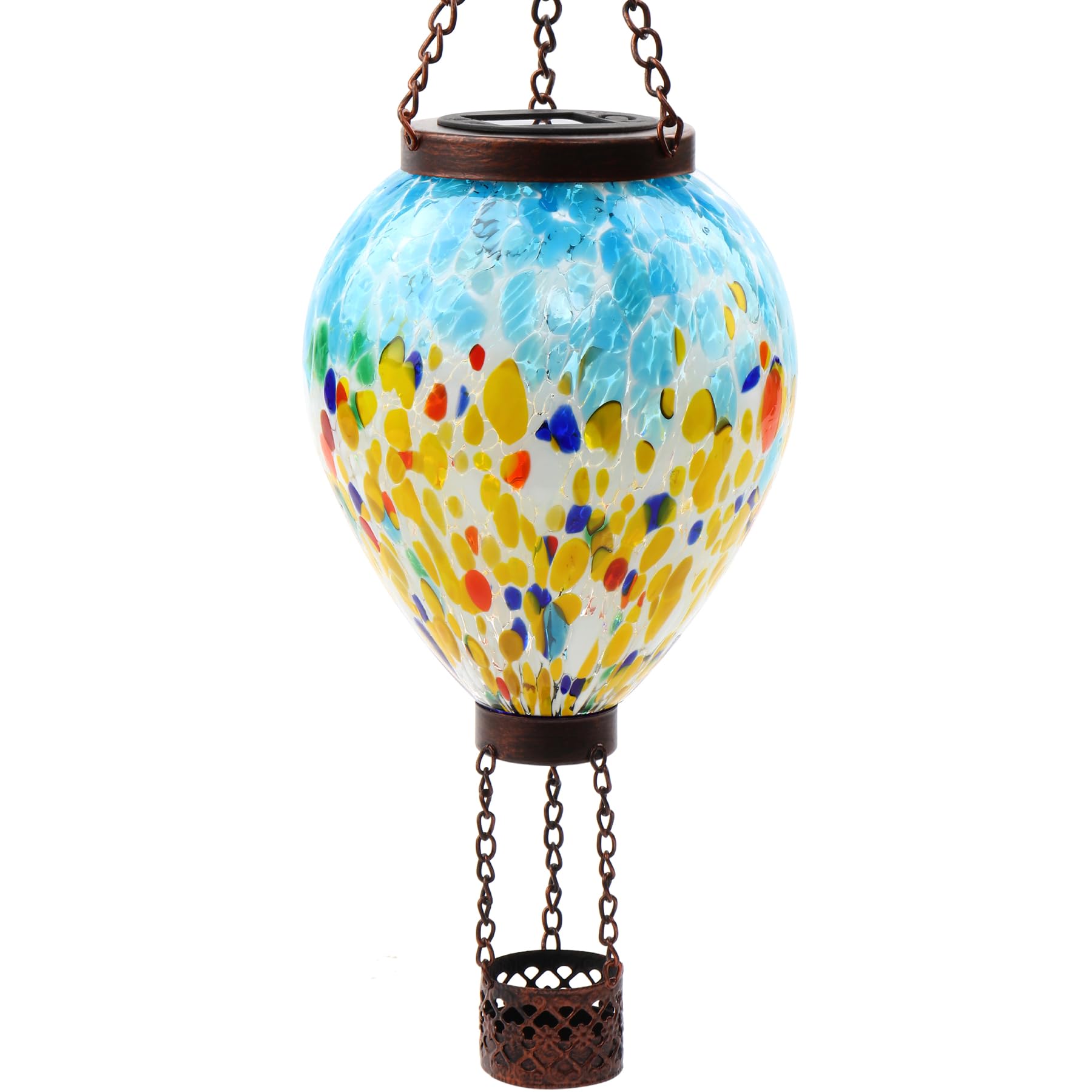 Voreen Solar Hot Air Balloon Glass Lantern - Hand Blown Multicolor Glass Outdoor Hanging Light  Ip44 Waterproof Led  Garden Patio Decoration Gift For Mom Wife Friend  Backyard Night Lighting Decor