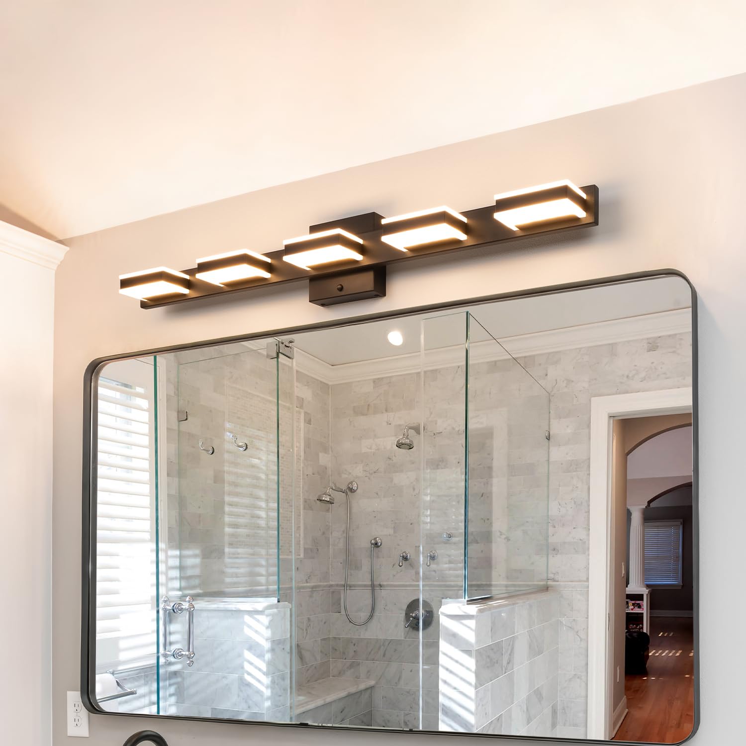 Mirrea 32" Black 5-Light Vanity Lights With Adjustable Cct Led For Bathroom And Mirror