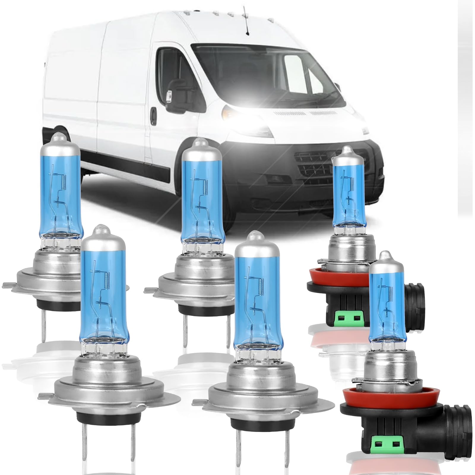 XRDHJI Halogen Headlight Bulb Kit, H7 High Beam + H7 Low Beam + H11 Fog Light, Fit for 2014-2022 Ram ProMaster, Silvery
