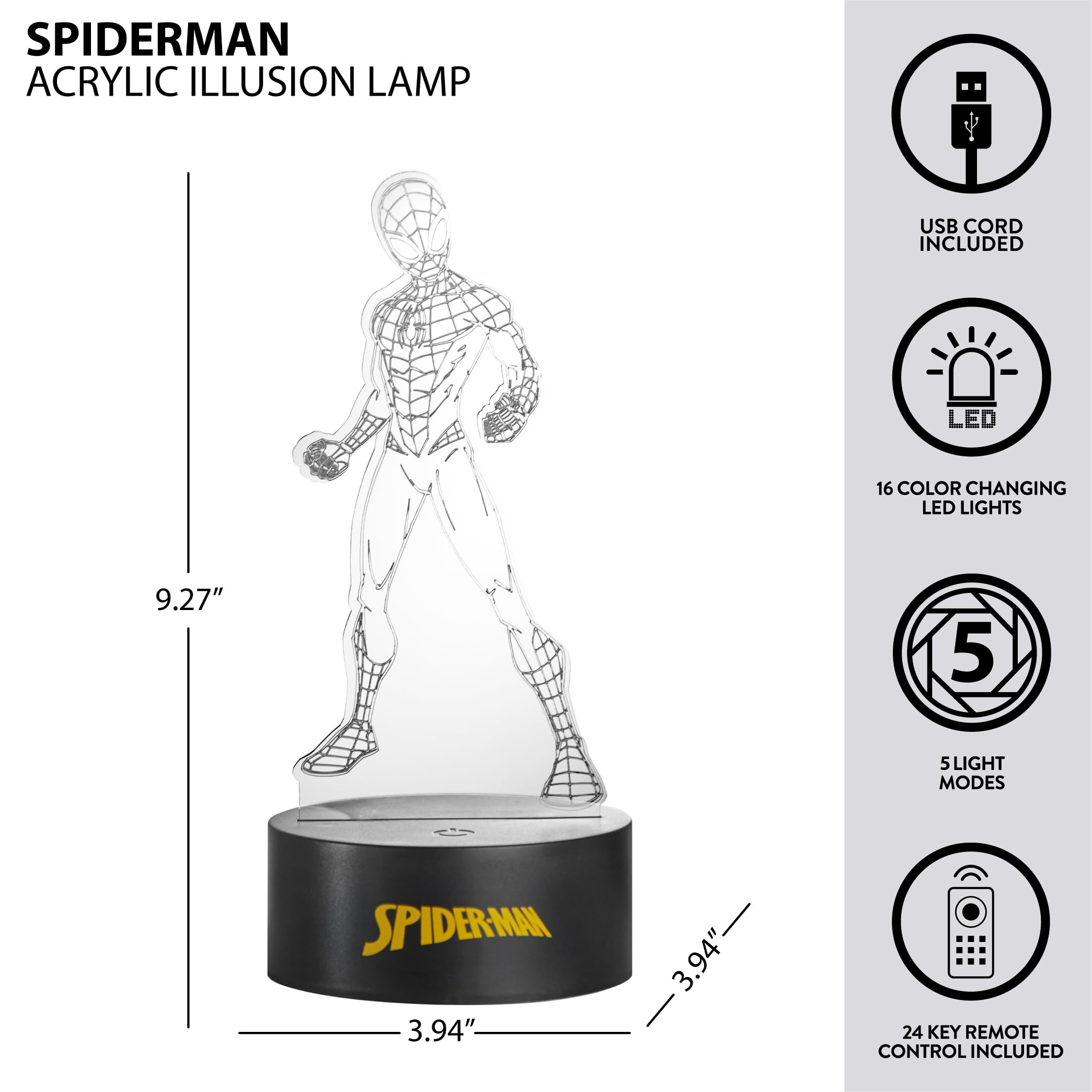 Idea Nuova Marvel Spiderman 3D Acrylic Led Illusion Lamp