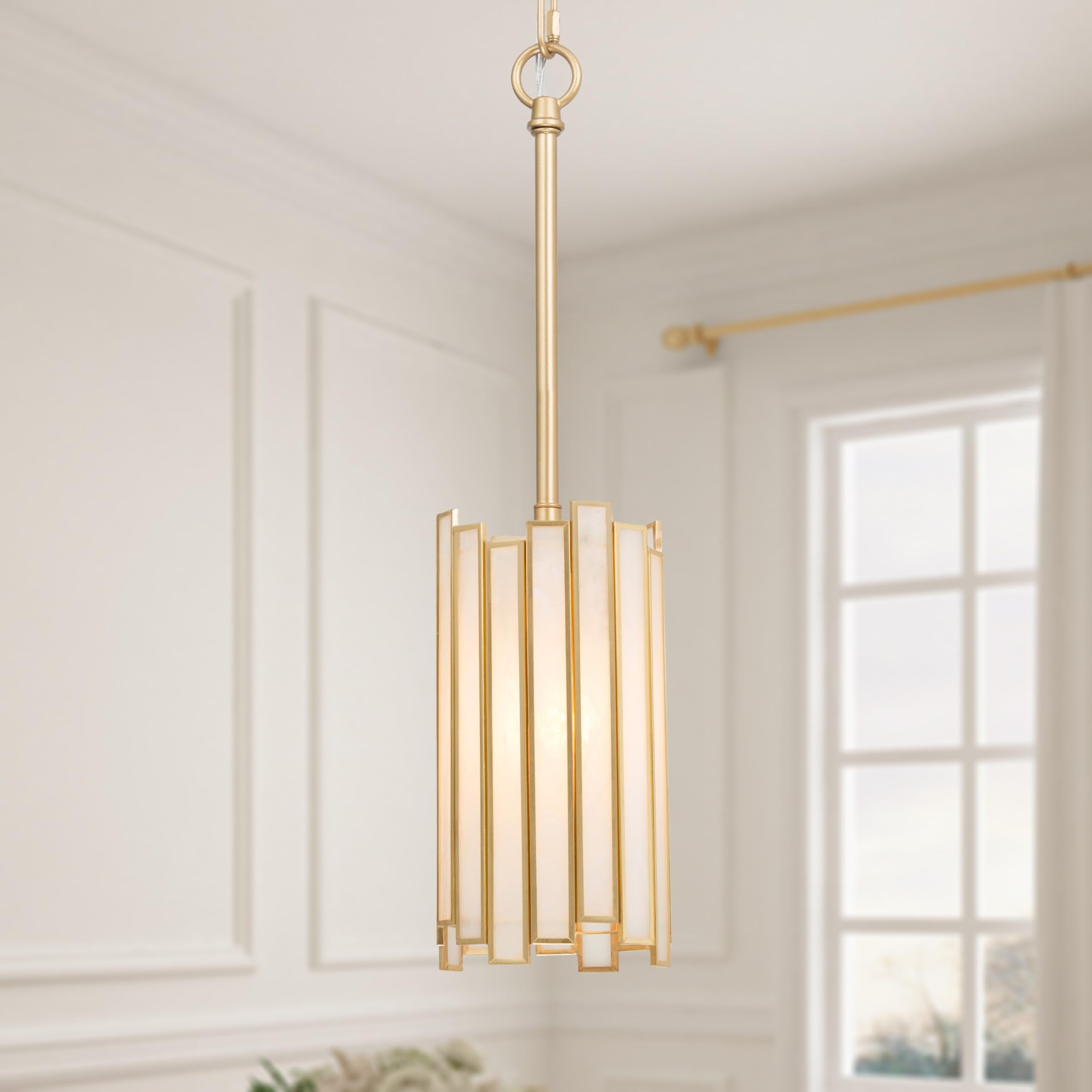 KSANA Gold Pendant Lights Kitchen Island, Kitchen Pendant Lighting Over Island with Cream Glass Shade, Modern Gold Pendant Light