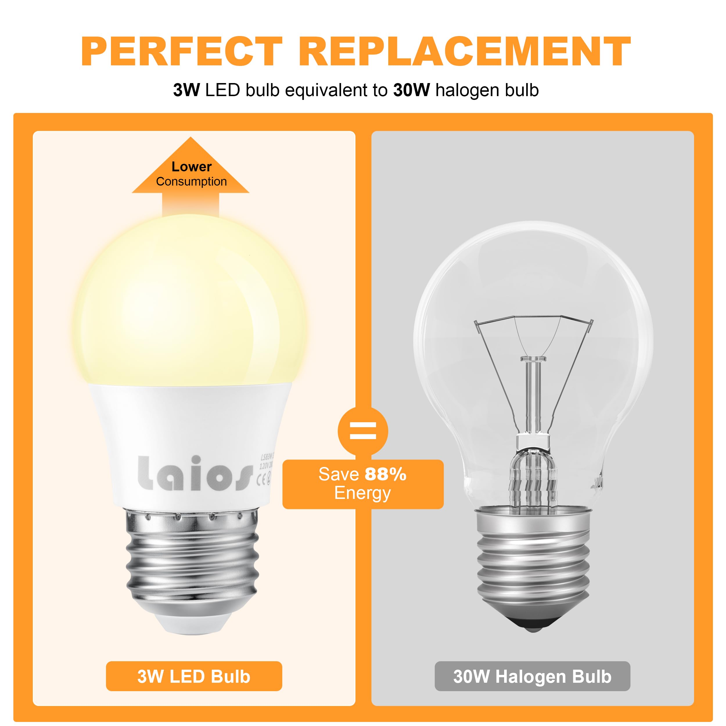 Laios E26 Led Light Bulb A15 Shape, 3W Replace 30W, 300Lm, Soft White 2700K, 120V Medium Screw Light Bulb, Pack Of 6, Non Dimmab