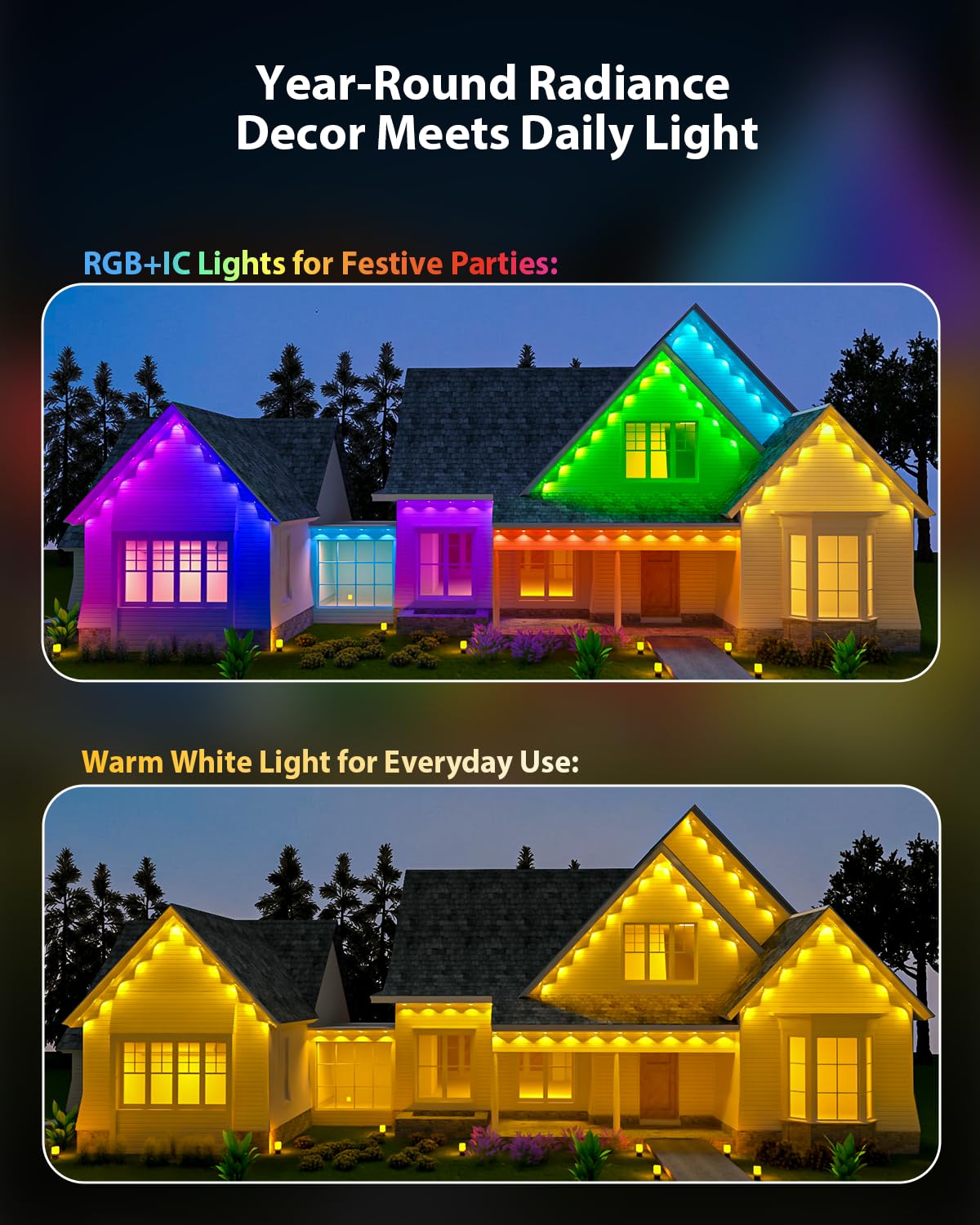 Tropwellhouse 100ft RGB+IC Outdoor Lights, 72 Modes, IP67 Waterproof, Alexa/Google Compatible, Plastic, White, Model YM2025