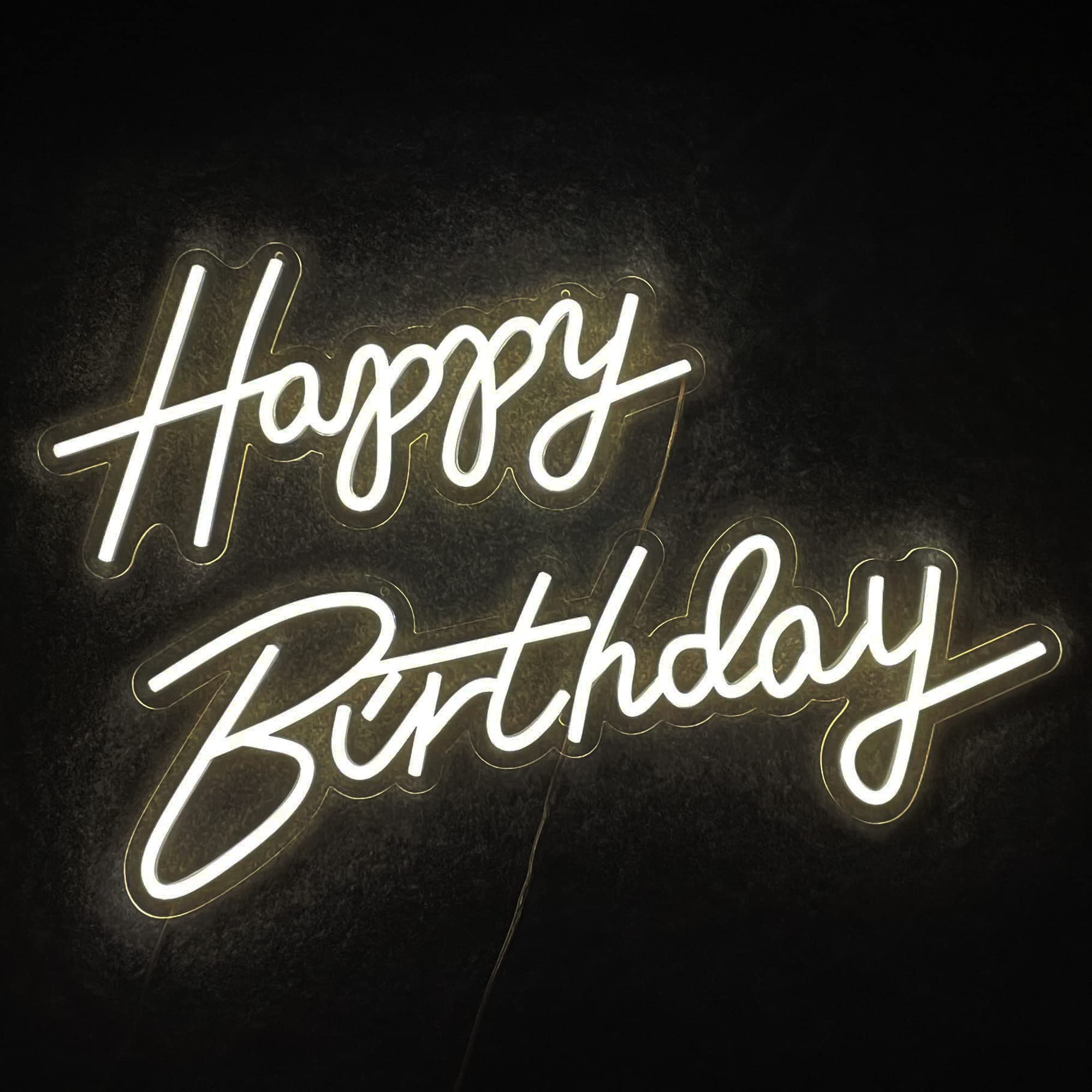 ASIUXIRS Neon Sign - 37x8" Happy Birthday Wall Light, Plastic, White for Bars, Clubs, Bedrooms, Weddings, and Parties