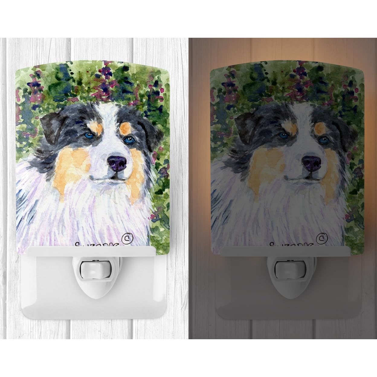 Caroline'S Treasures Ss8821Cnl Australian Shepherd Ceramic Night Light Compact, Ul-Certified, Ideal For Bedroom, Bathroom, Nursery, Hallway, Kitchen, 6X4X3, Multicolor