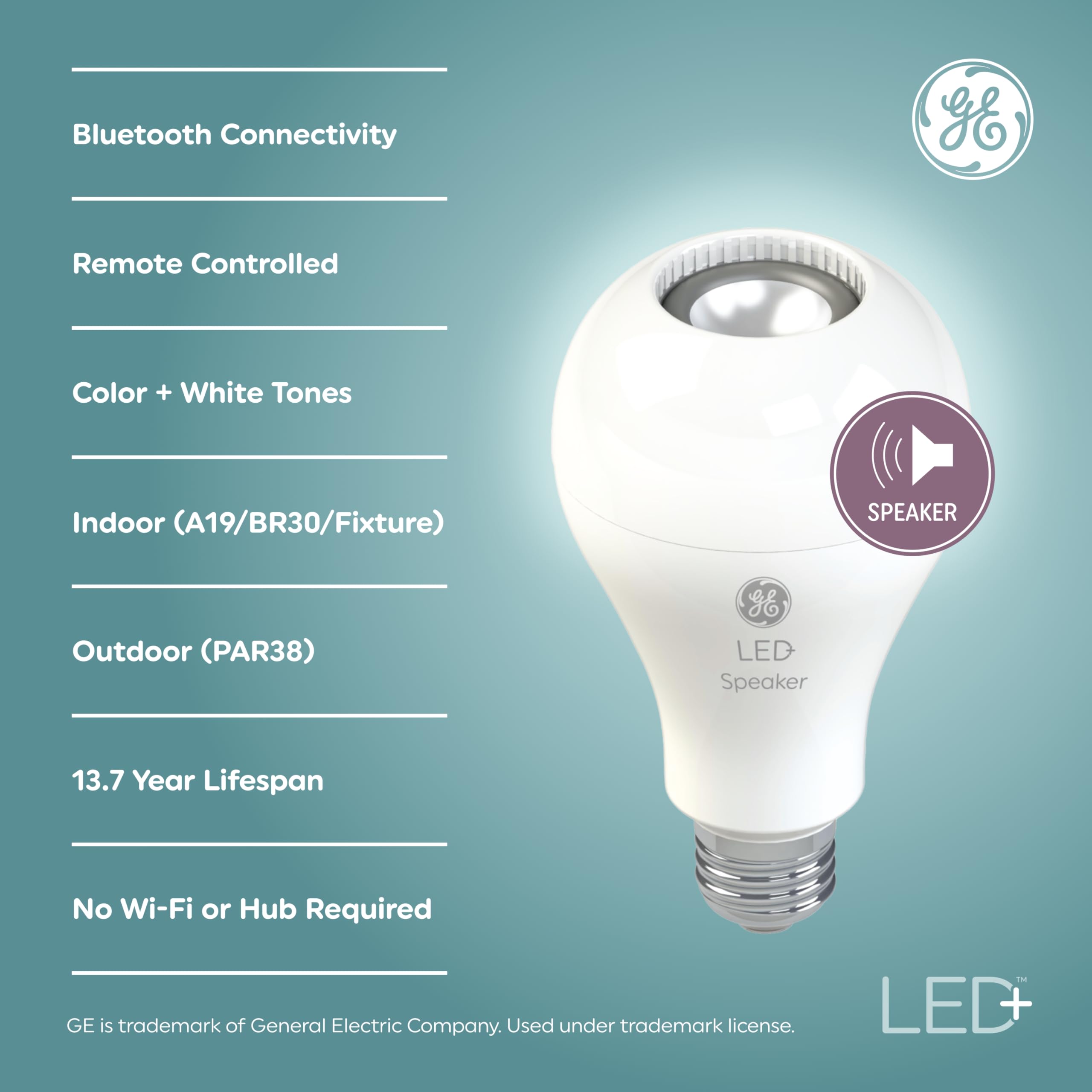 GE LED+ Speaker Soft White A21 Bulb - 1-Pack, Durable ABS Material, Model 93100352