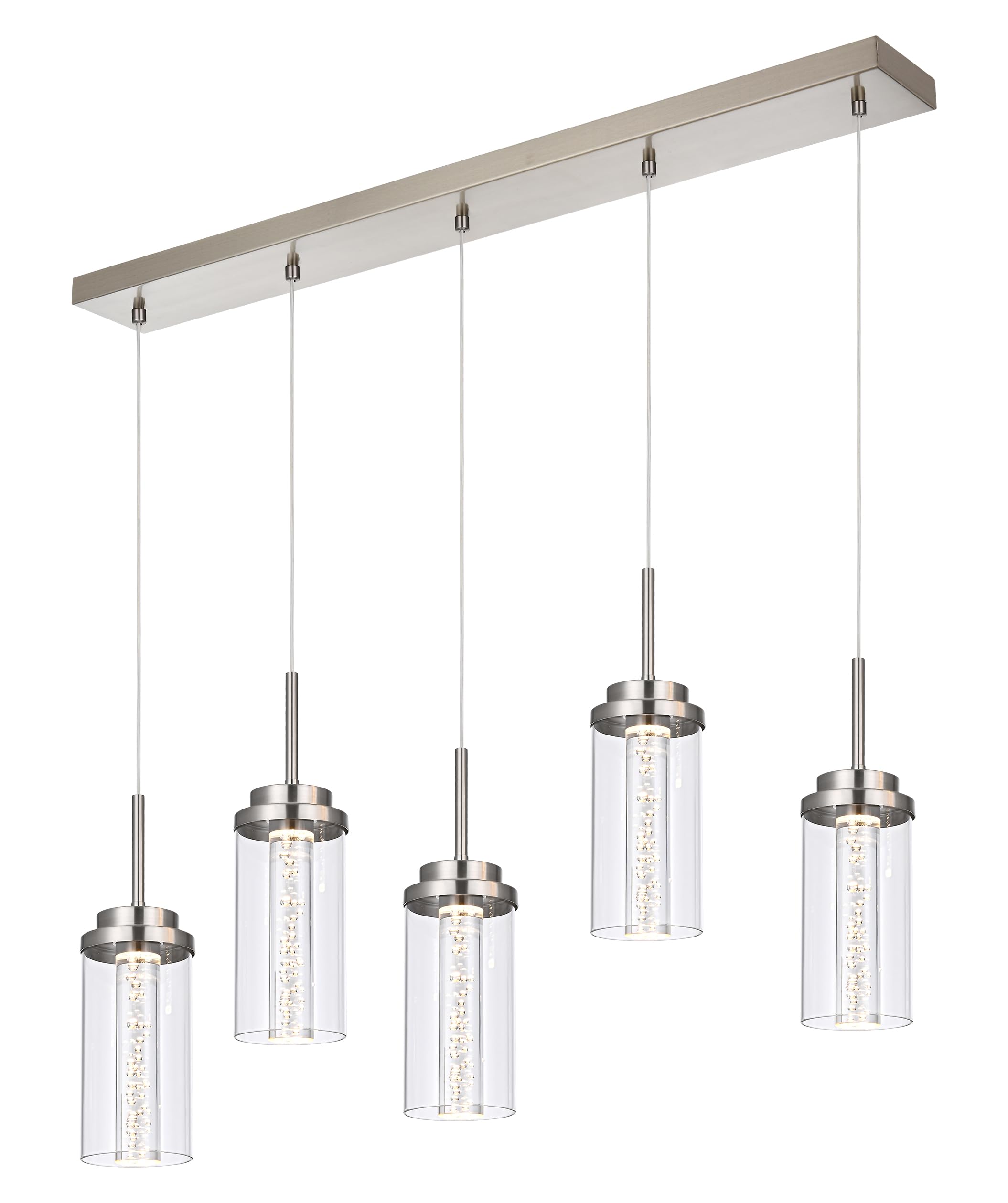 MELUCEE 5-Lights Led Chandelier, Kitchen Island Lighting Brushed Nickel Linear Chandelier with Clear Glass Shade, Large Pendant 