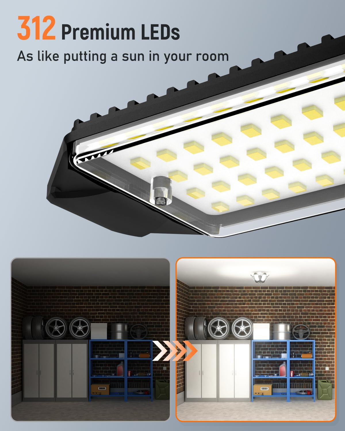 Adiding Led Garage Ceiling Light - 20000Lm Bright, 2 Pack Adjustable, 6 Deformable Panels, E26 Socket, Black