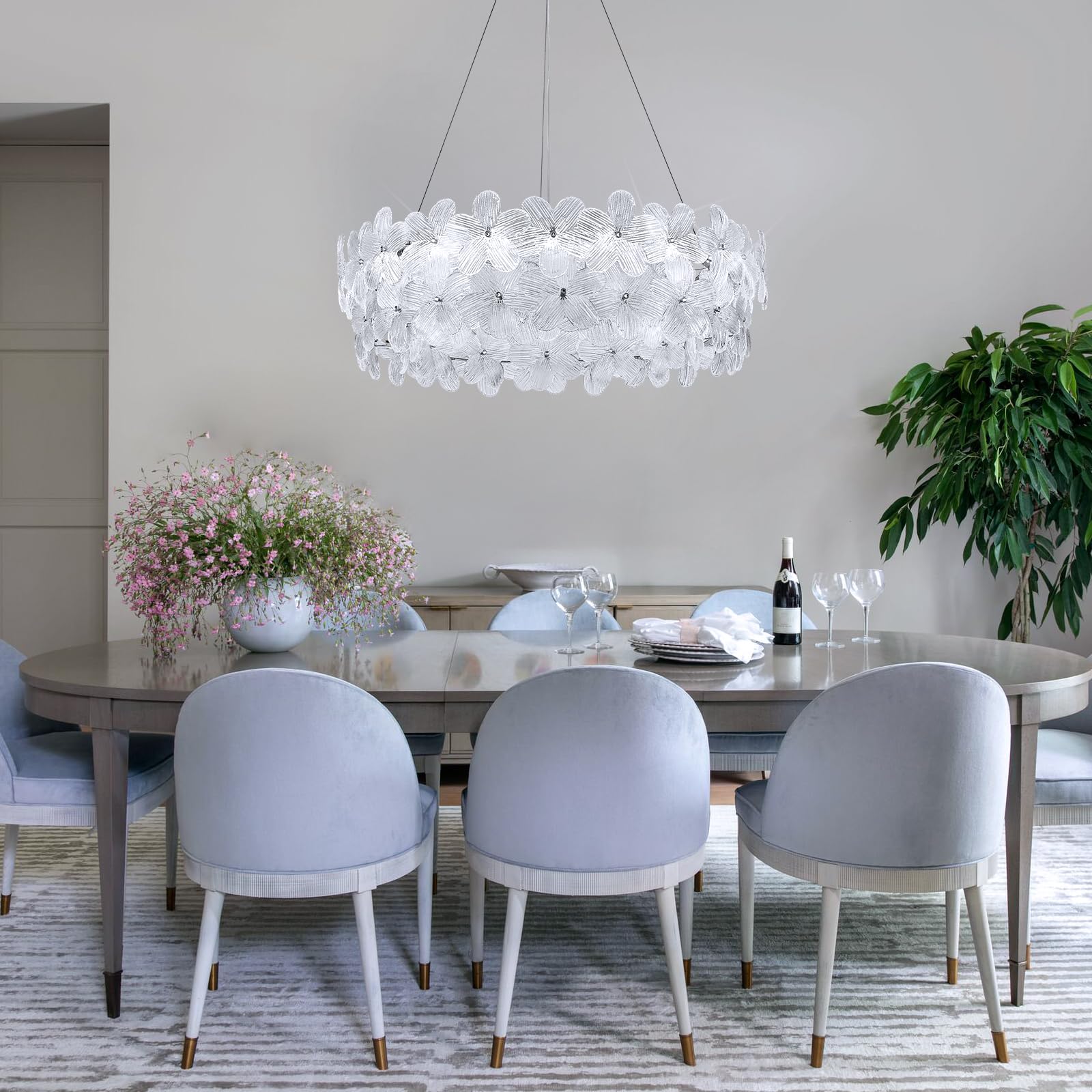Poemoon 32'' Modern LED Crystal Chandelier, Black Dimmable Light Fixture, Remote Control, Contemporary Design for High Ceilings