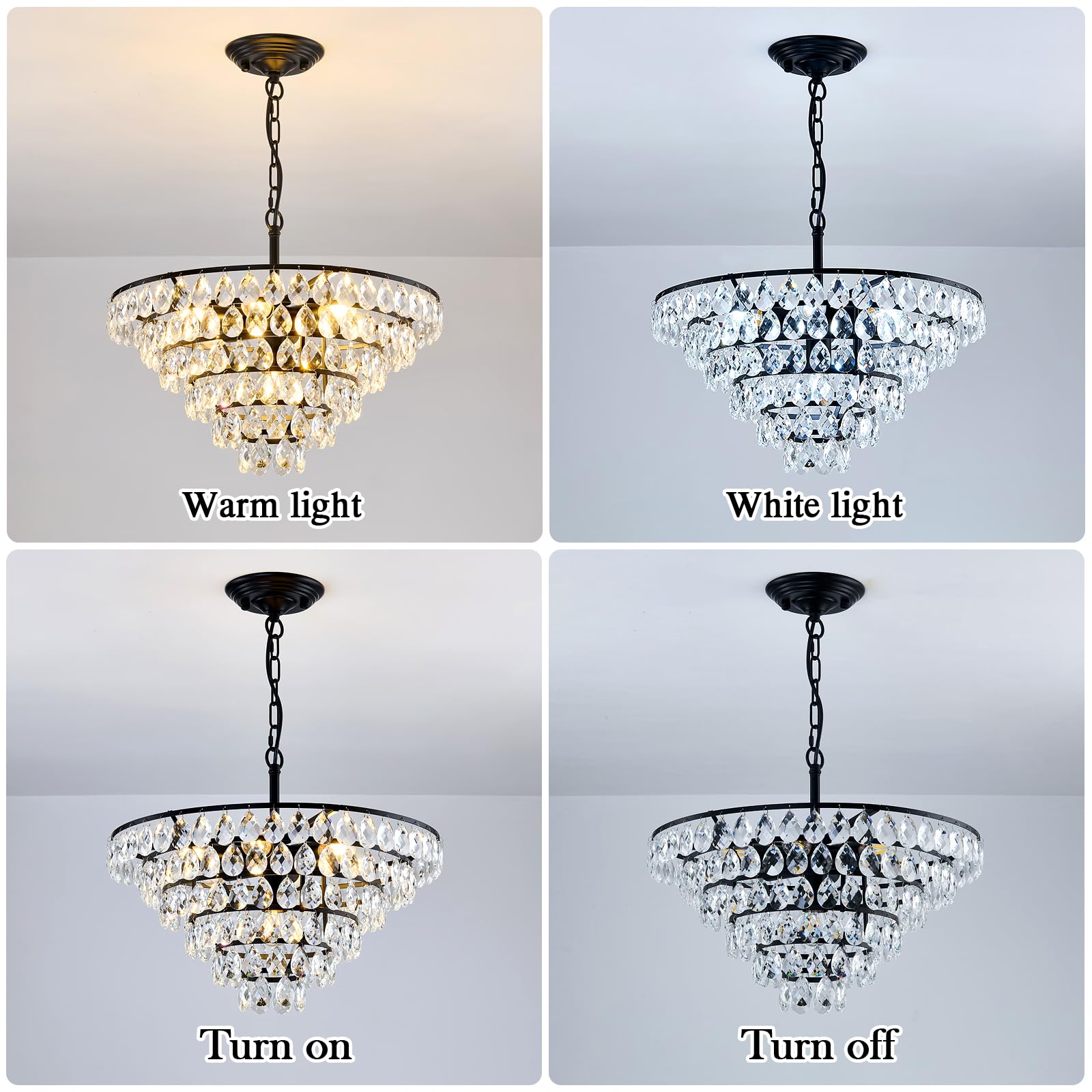 Yyjlx Modern Crystal Chandelier 7 Light 20'' Raindrop Black Ceiling Chandelier Adjustable Hanging Light Fixture For Dining Room
