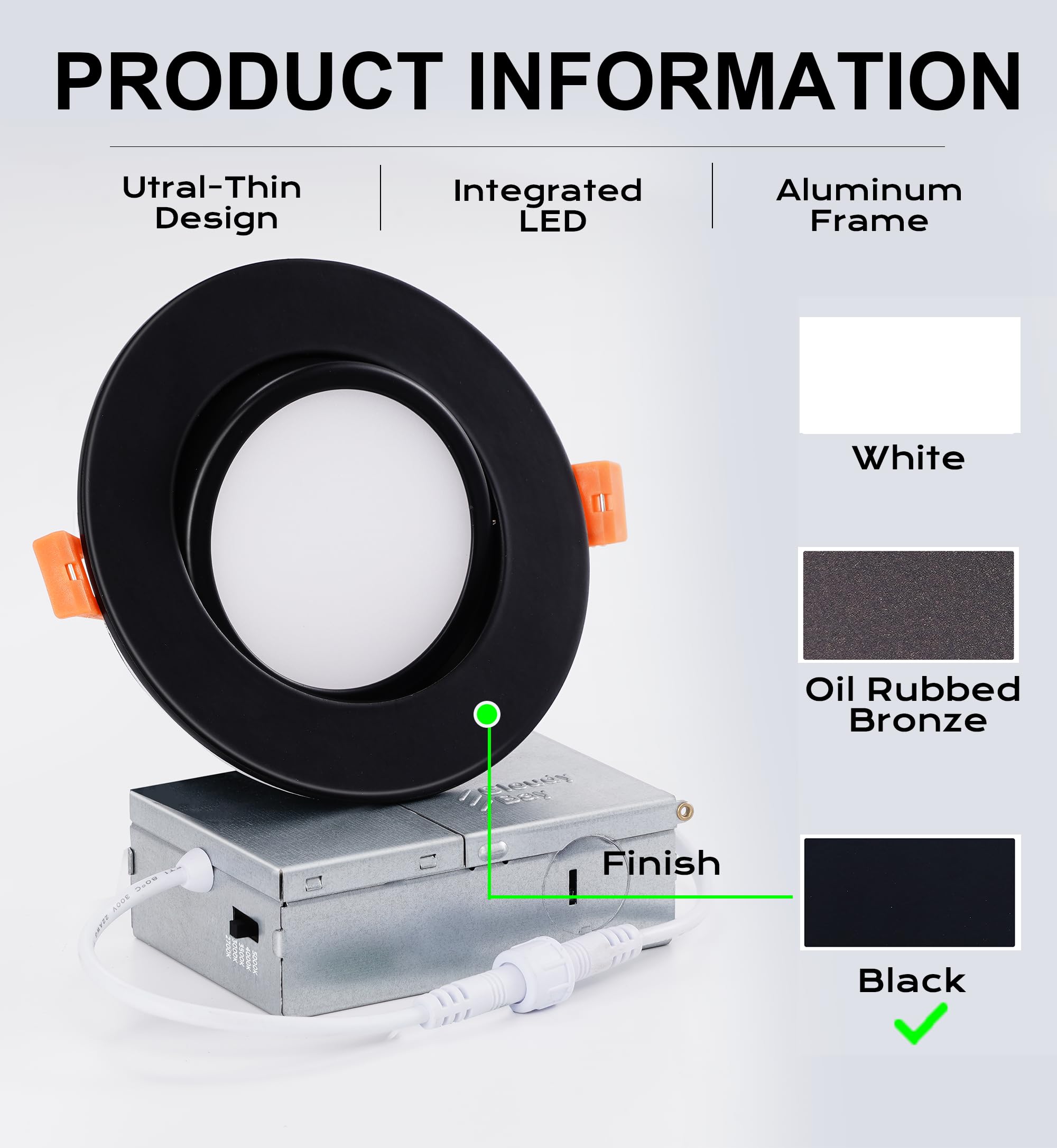 Cloudy Bay [4 Pack] 4 Inch 5 Color Swivel Led Gimbal Recessed Light With Junction Box Ic Rated Air Tight,120V Cri90+,2700K/3000K
