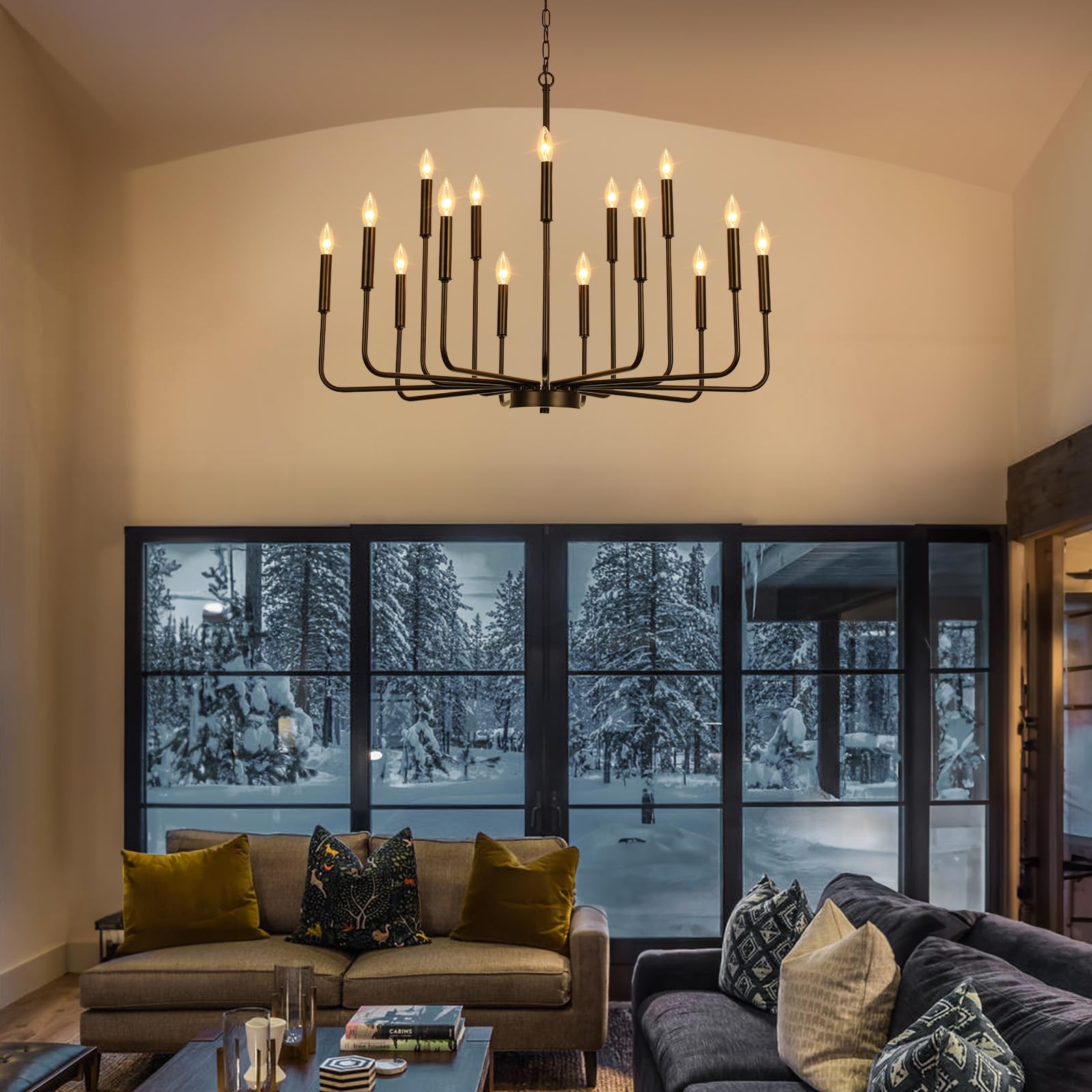 Gifarich Black Metal 15-Lights Industrial Chandelier - Modern Farmhouse Lighting for Dining Room, Entryway, Kitchen Island