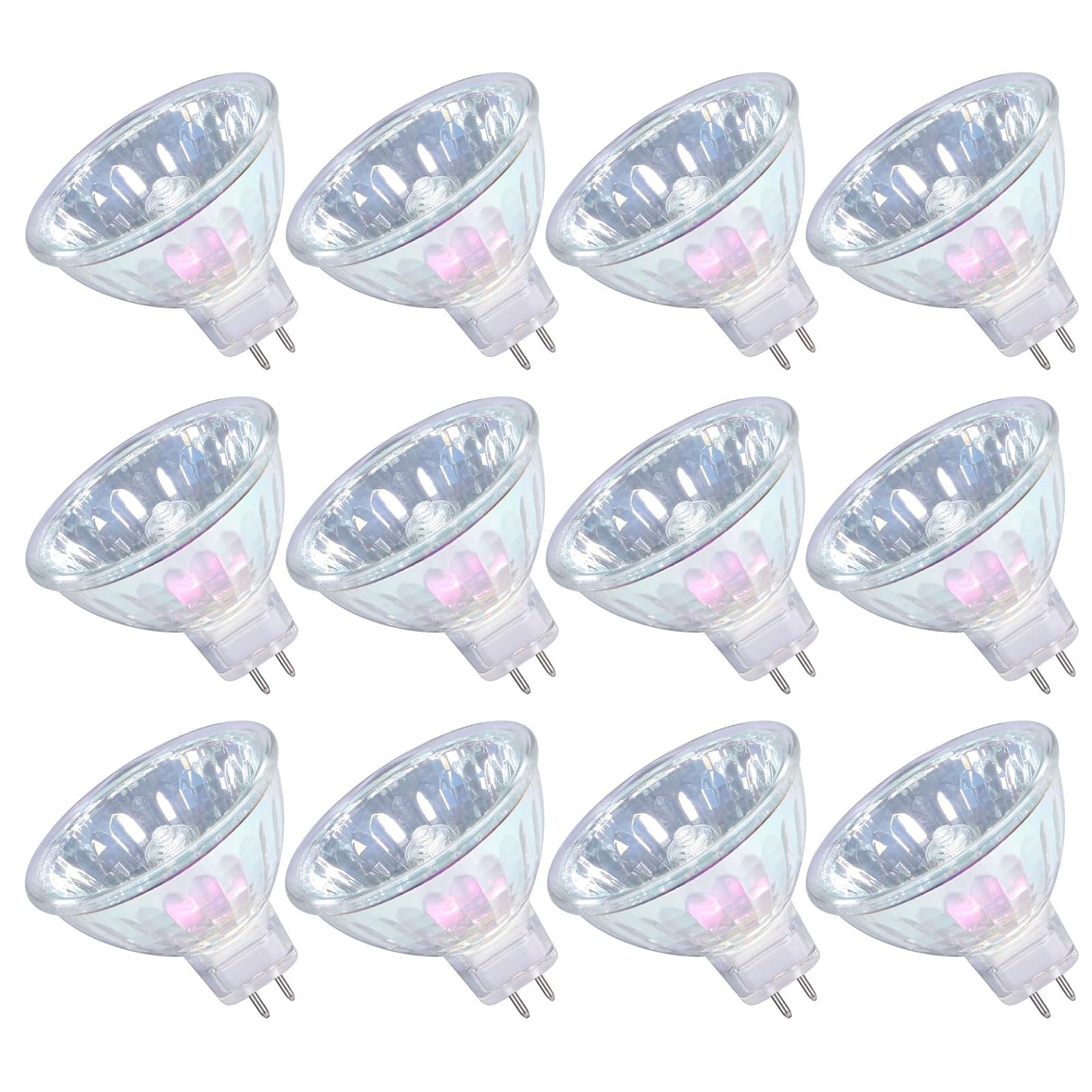 GMY MR16 Halogen Bulbs 50W 12V GU5.3 Warm White Dimmable Spotlight 36 Bin-Pin Base MR16 Bulbs with Clear Glass Cover 12 Pack